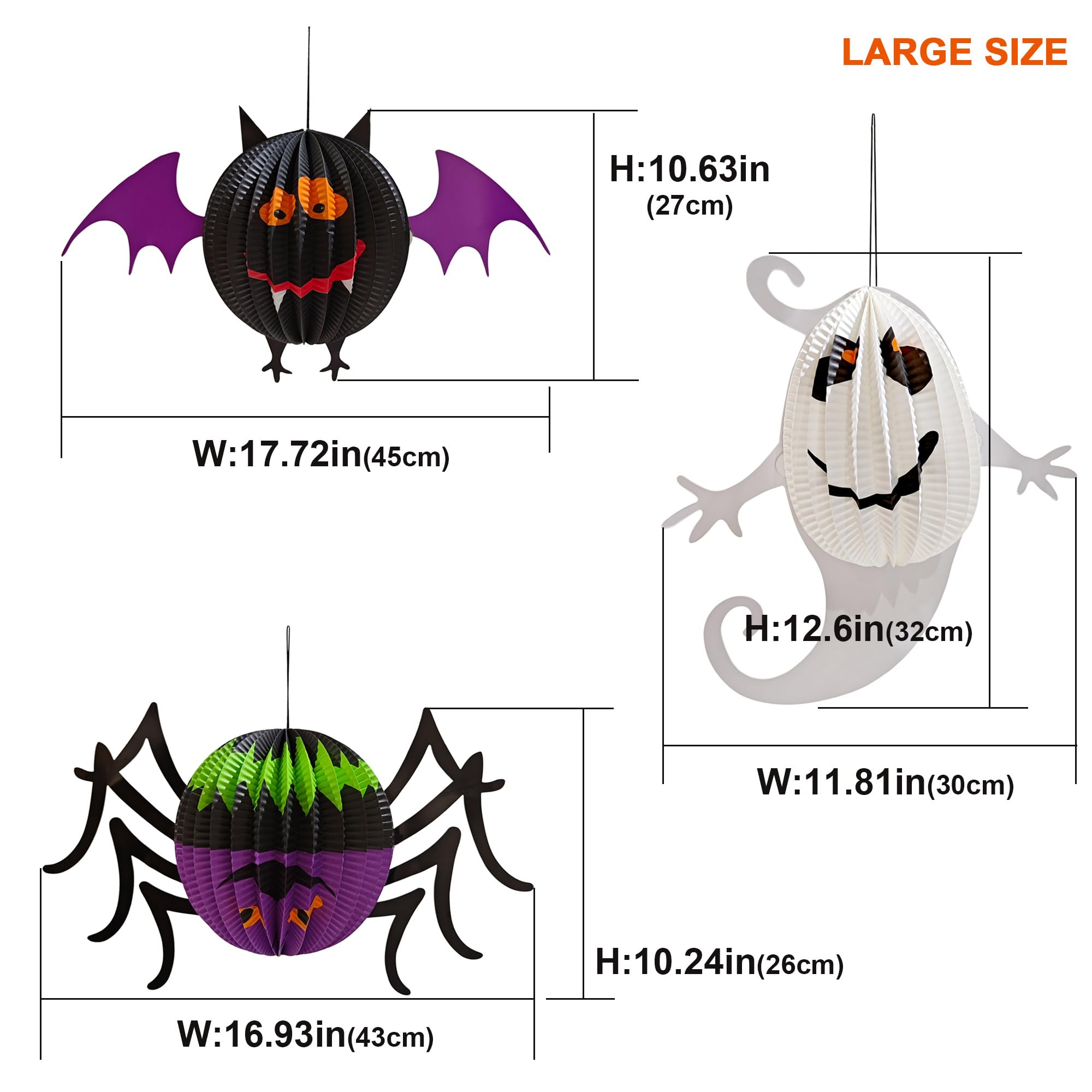 AIMI Halloween Party Decorations 6 Pack, Large 12-20Inch Hanging Paper Lanterns 3D Folding Pumpkins Spiders Ghosts Bats Hallowee