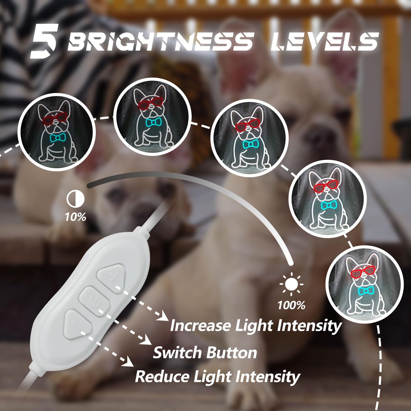 Nen Sign French Bulldog Neon Wall Decor LED Light 11.2inx16.9in Polyvinyl Chloride