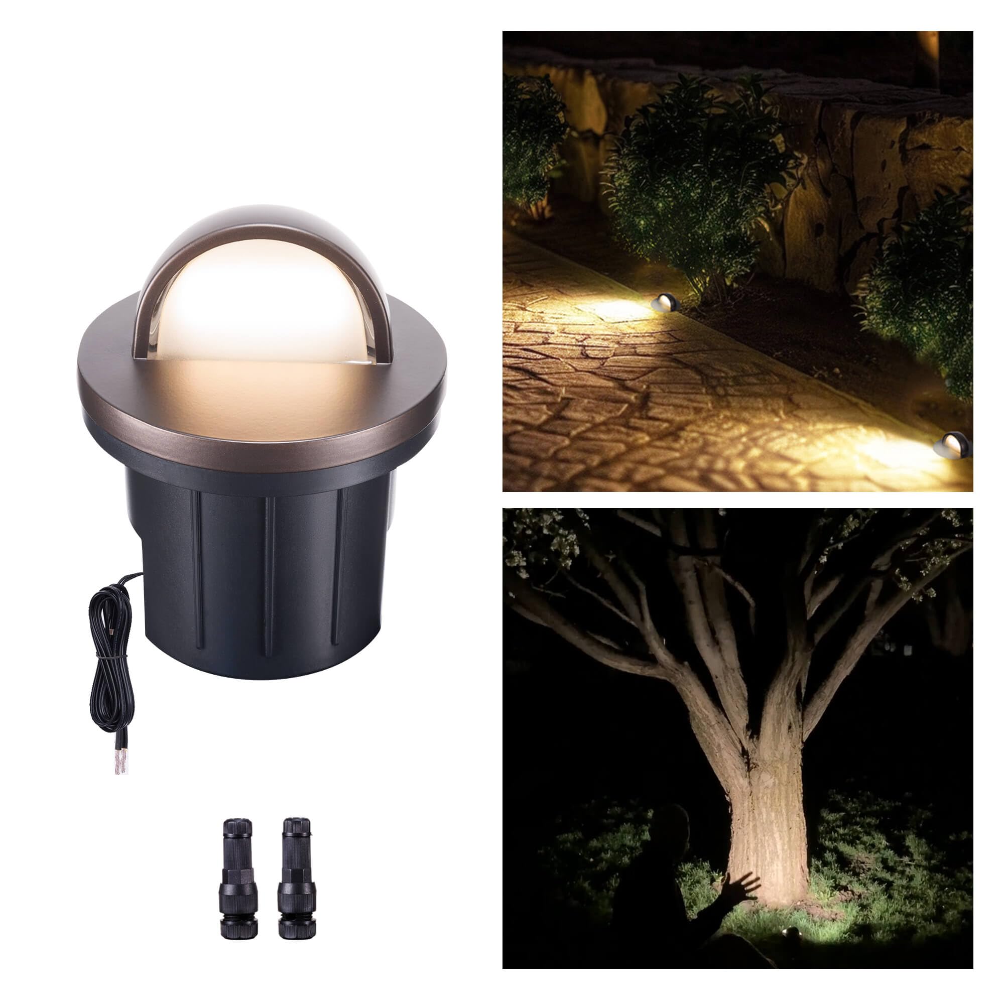 Varmtalys Landscape Well Lights, LED Low Voltage Ground Lights Outdoor, 12V IP67 Waterproof, Anti-Glare Wired Aluminum ORB for O