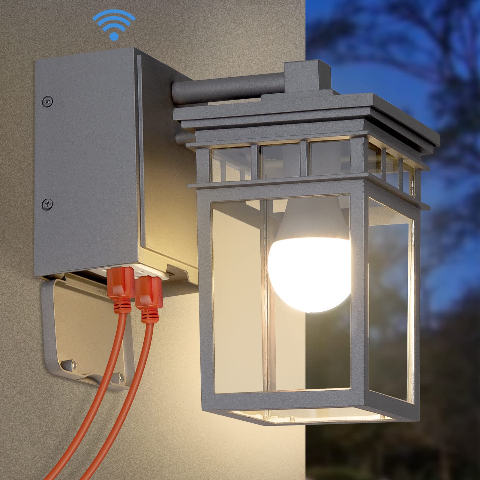 Outdoor Porch Light with GFCI Outlet Built in, Dusk to Dawn Outdoor Lighting with Clear Glass Shade, Waterproof Outdoor Wall Sco