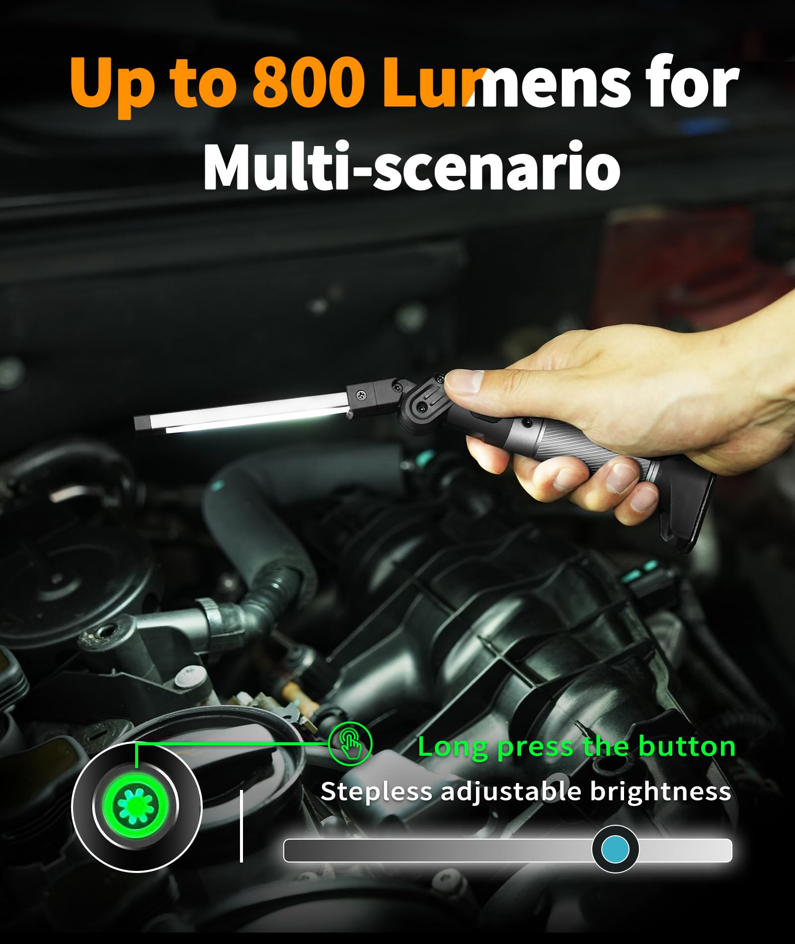 HOTLIGH Magnetic Work Light - 800 Lumens, 2200 mAh, Foldable, Portable, Gray, Model zf6769, 3 Lighting Modes for Car Repair/Emergency