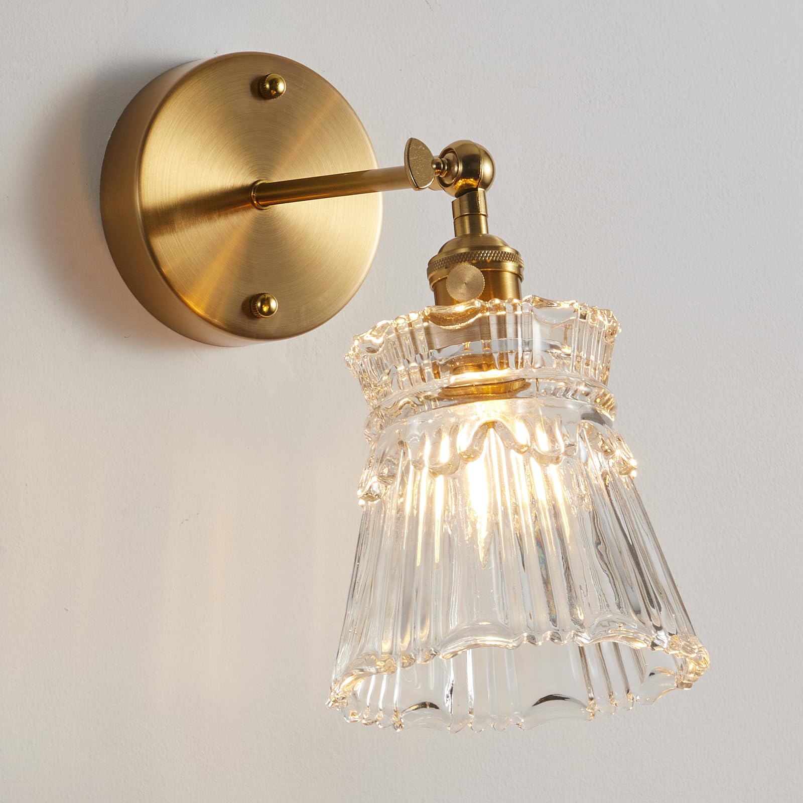 Bcgmyln Vintage Wall Sconce With Clear Striped Glass Shade 180 Degree Adjustable Brass Color Wall Sconce Hardwired Modern Wall W