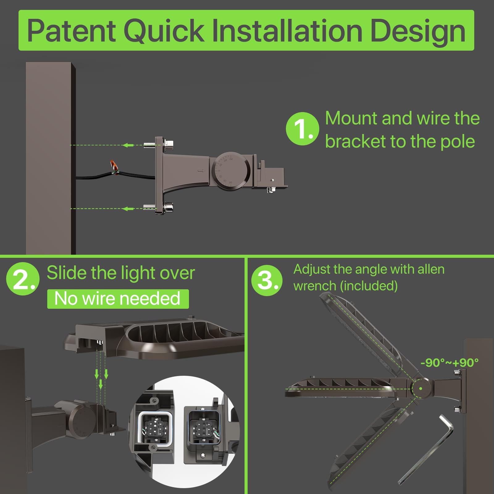 Glitgate 150W Parking Lot Light 22500Lm 5000K Adjustable Arm Mount Led Street Light With Dusk To Dawn Photocell 100-277V Ip65 Waterproof Shoebox Light For Yard Roadway