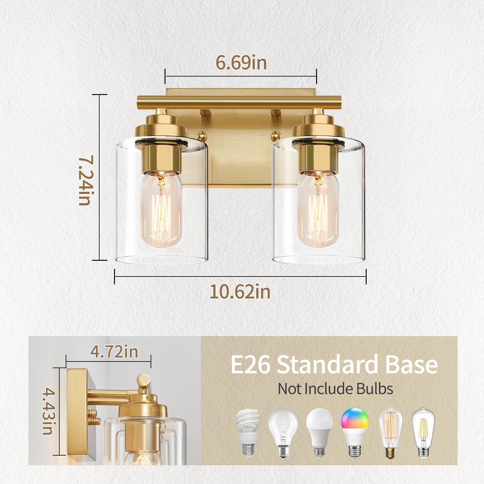 Bathroom Vanity Light Over Mirror,Vanity Light For Bathroom,Bathroom Light Fixture Wall Sconce Lighting For Bedroom,Living Room (Gold, 2-Light)
