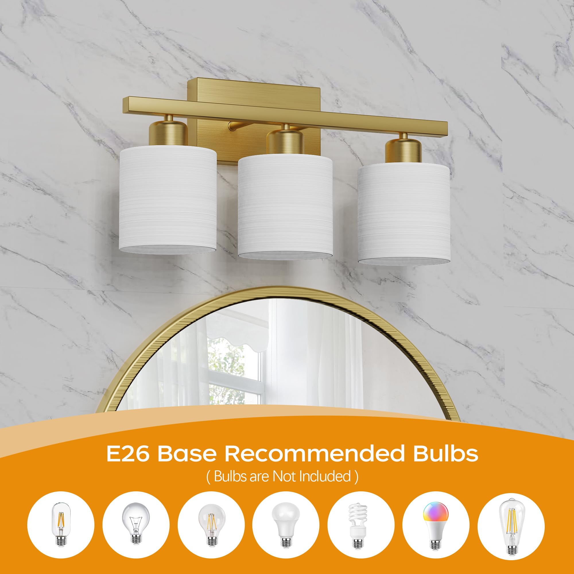 PARTPHONER Bathroom Light Fixtures, 3-Light Vanity Light, Brushed Gold, Stainless Steel, Model PAWL177AS1