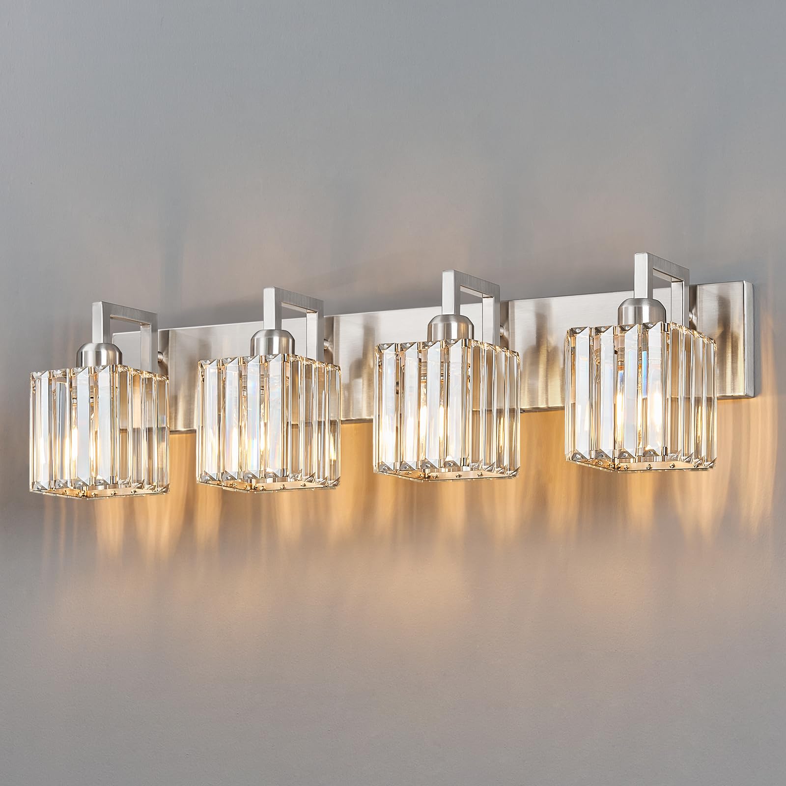 FDPBY Bathroom Vanity Light 4-Light Crystal Wall Fixture Brushed Nickel Model 003