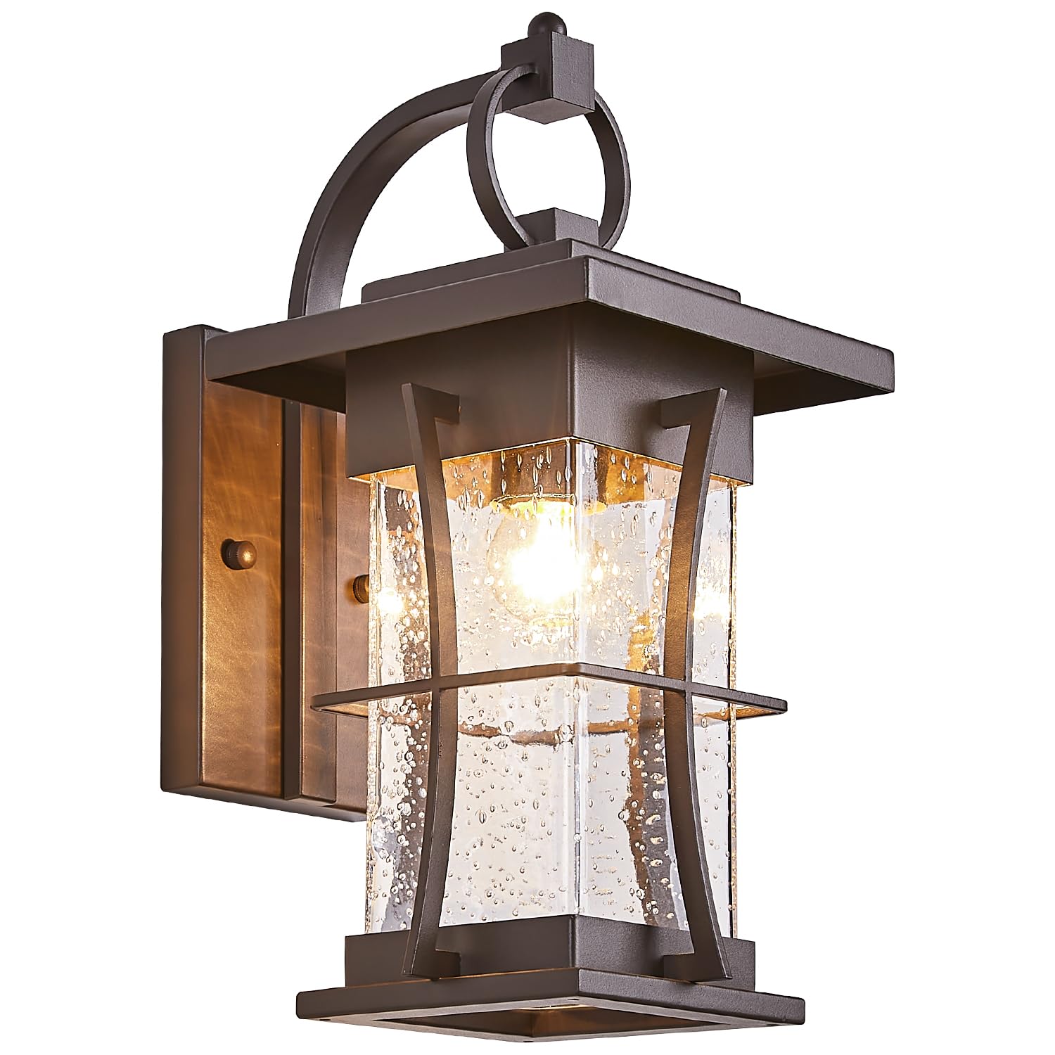 EERU Outdoor Wall Sconce Light Fixture, Oil-Rubbed Bronze, Large, Metal, Model EERU10, Seeded Glass, Porch Lantern