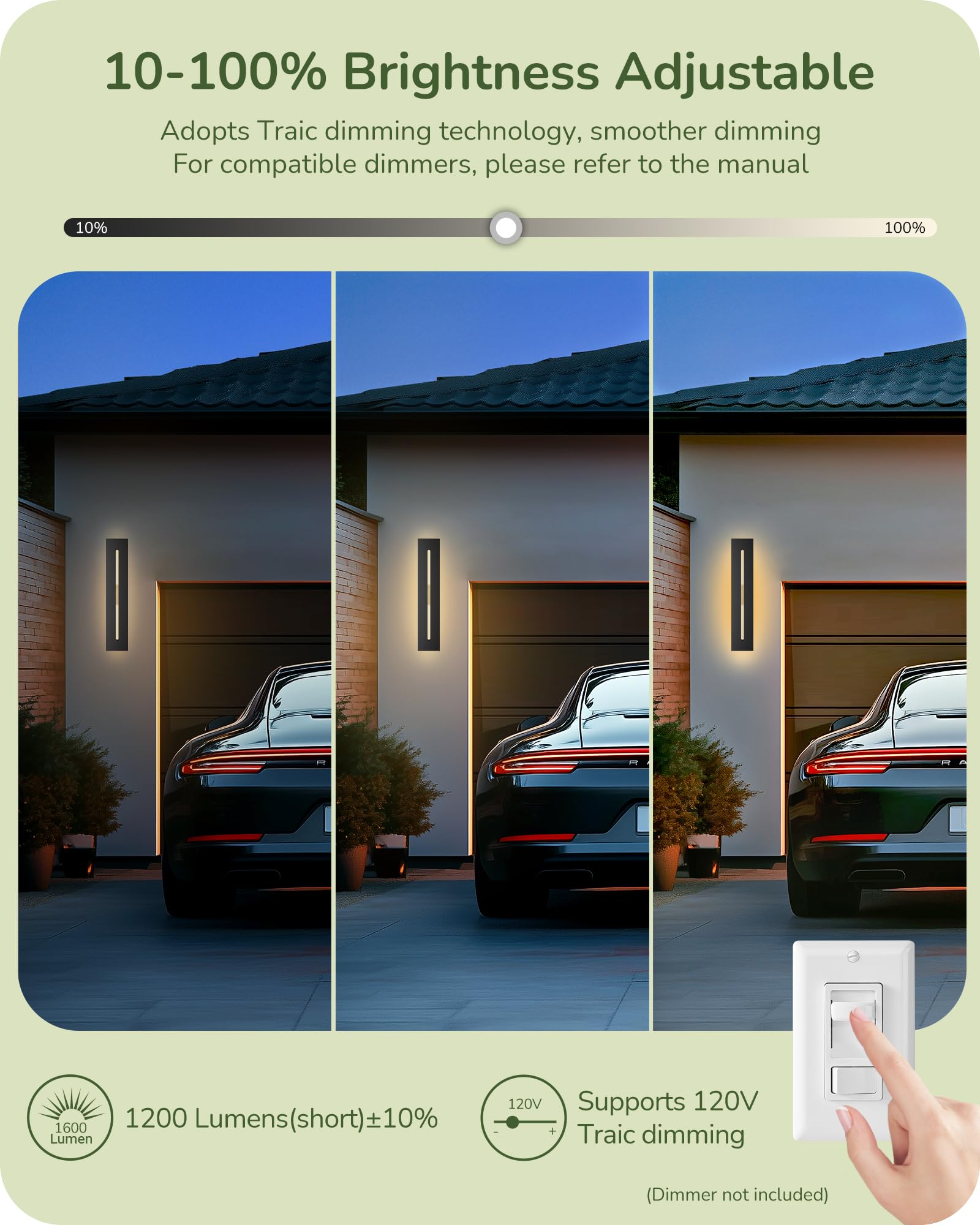 EDISHINE 23.6 Long Modern Outdoor Wall Lights, 2 Pack Rectangular Wall Mount Lighting Fixture, Iron & Acrylic, 3CCT, IP65 Waterp