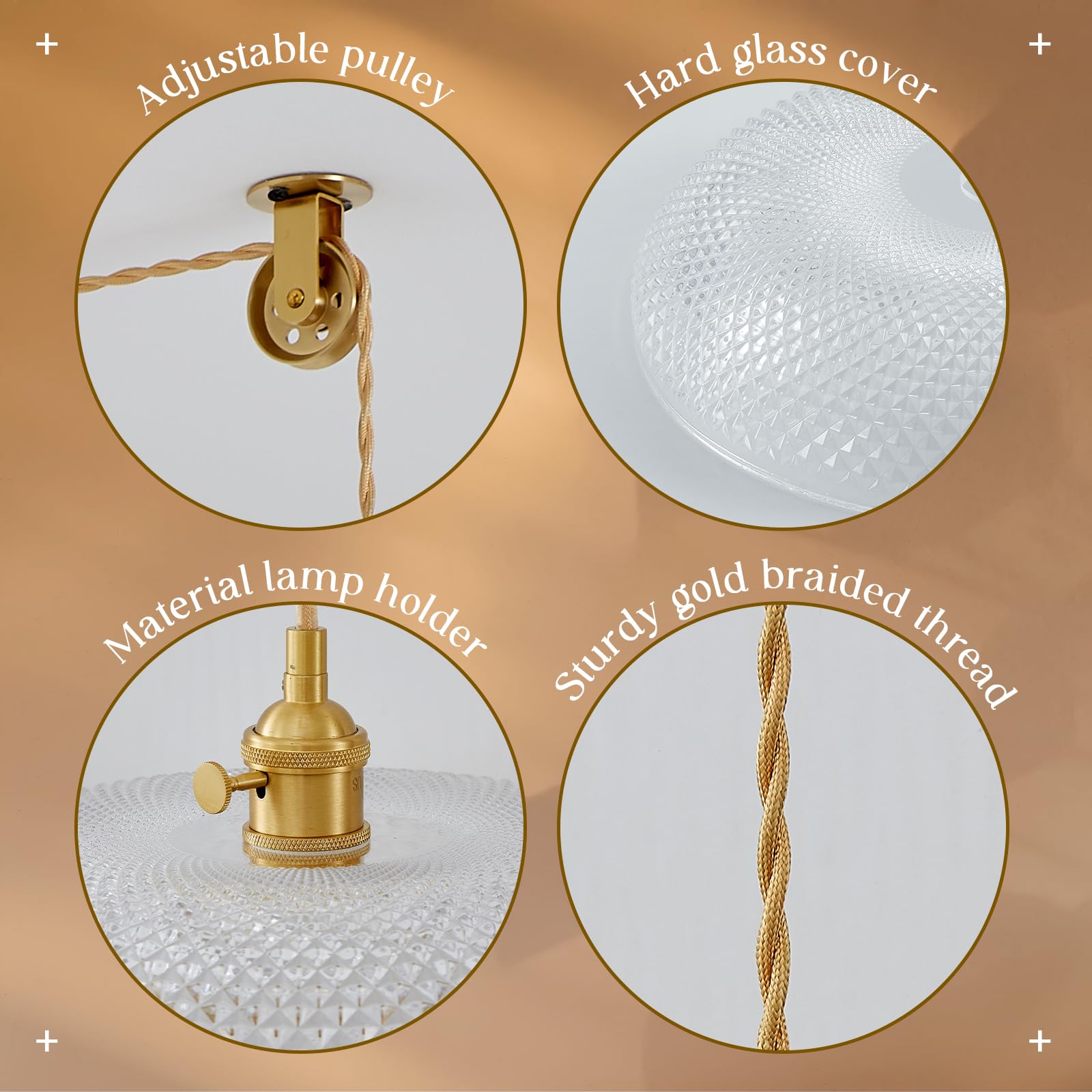 Oyisen Plug In Pendant Light,11.8 Inch Hanging Light With Plug In Cord Glass Lampshade Hanging Lamp Plug In Adjustable Golden Light Cord Hanging Light Plug In For Bedroom
