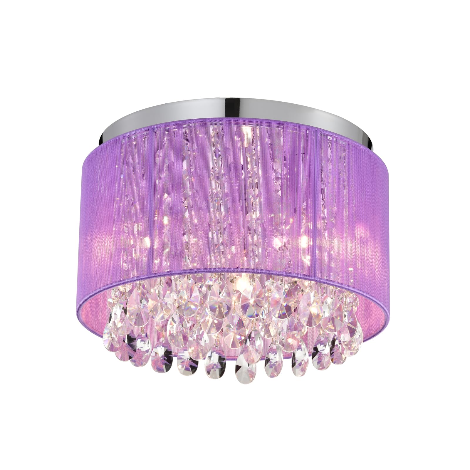 LaLuLa Purple Chandelier Drum Flush Mount Chandelier Crystal Ceiling Light Fixture 3 Light for Bedroom, Girl? Room