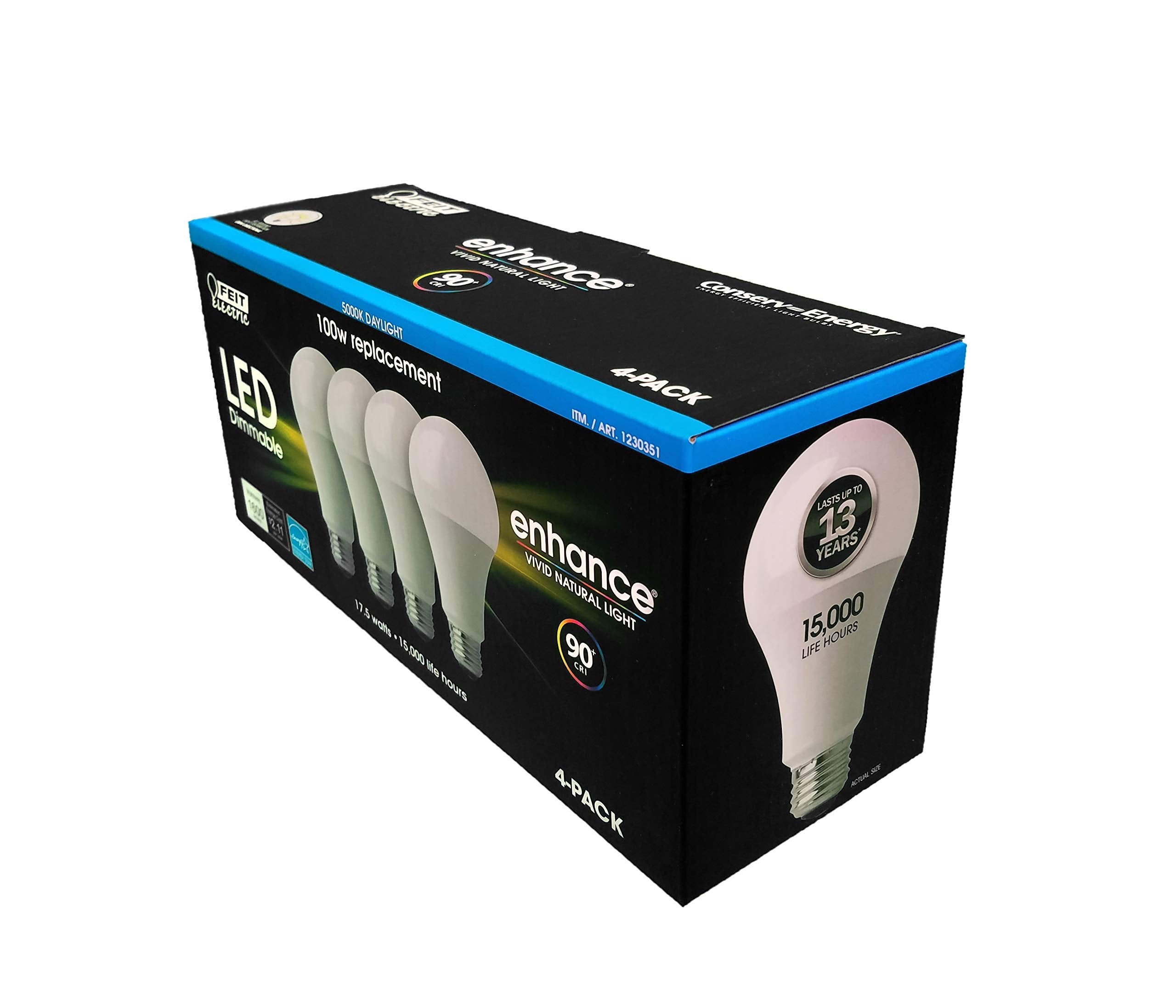 Feit Electric Dimmable LED Bulbs 5000K Daylight, 100W Replacement, 17.5W, White, 4-Pack (Model: CEOM100/950/