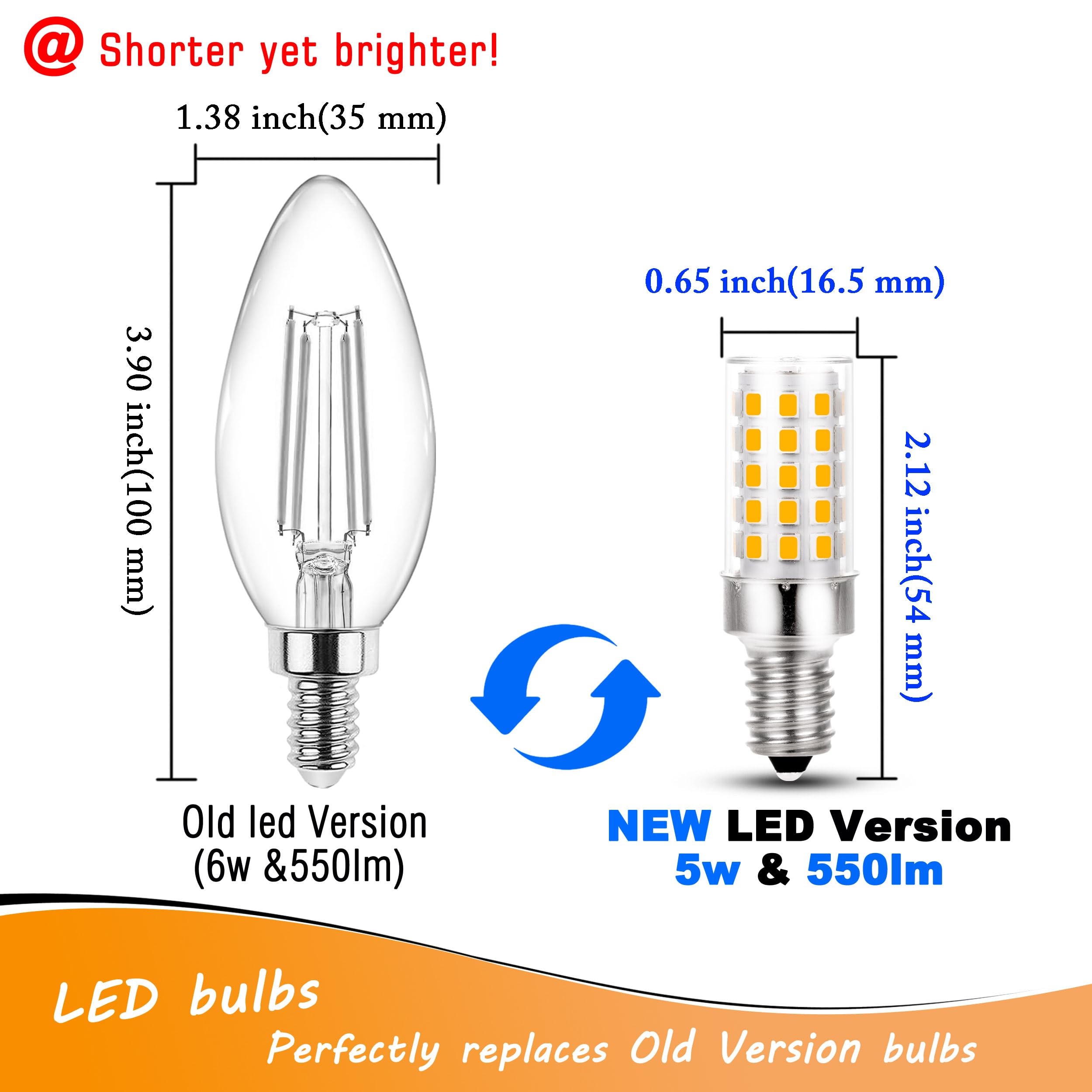 Heifymi E12 Candelabra LED Bulbs 60W Equivalent 6W Warm White 550lm Non-Dimmable, 4 Pack