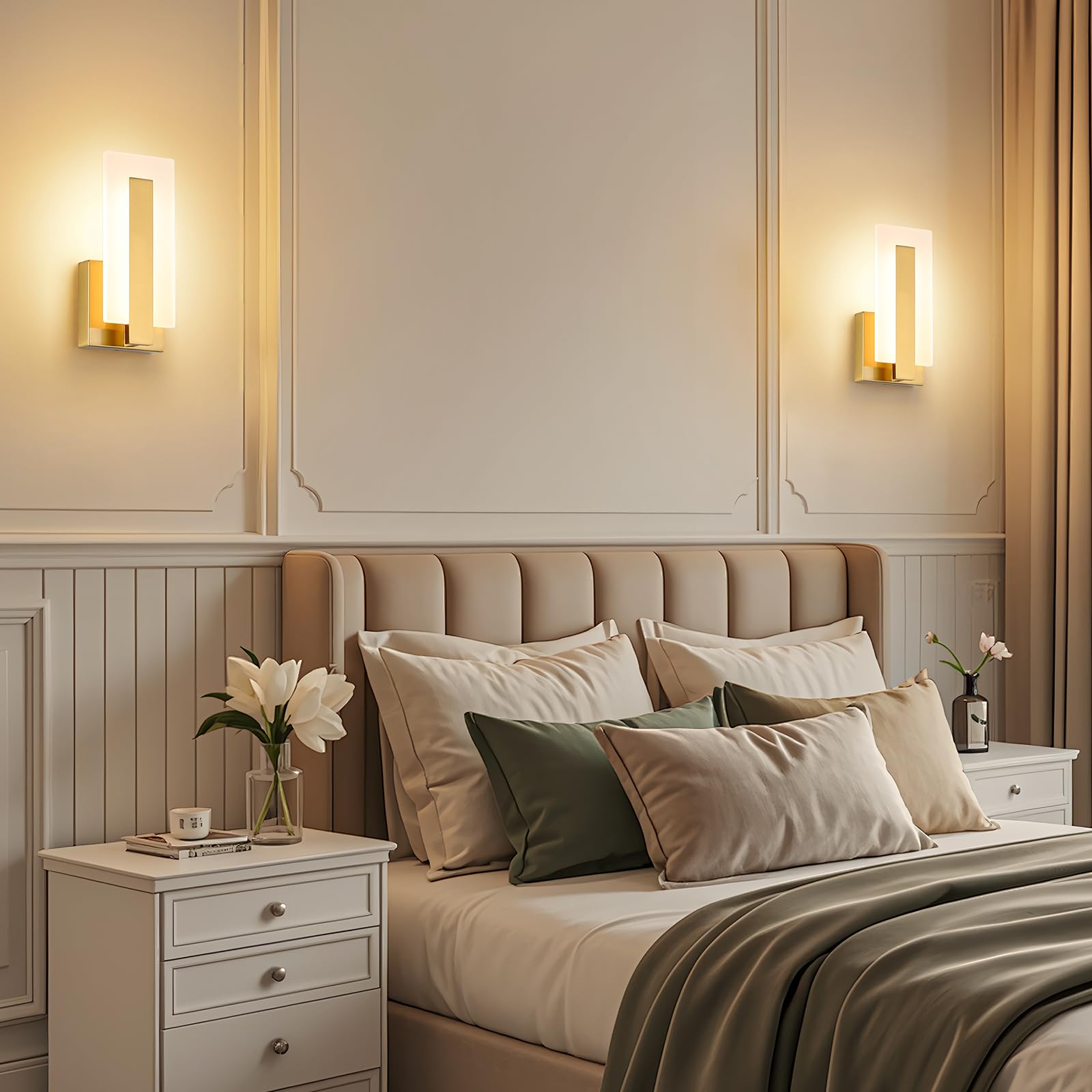 Joosenhouse LED Wall Sconce Set of 2, Brass, 3000K Warm White Light, Hardwired, 9.76 inch - Model 3069