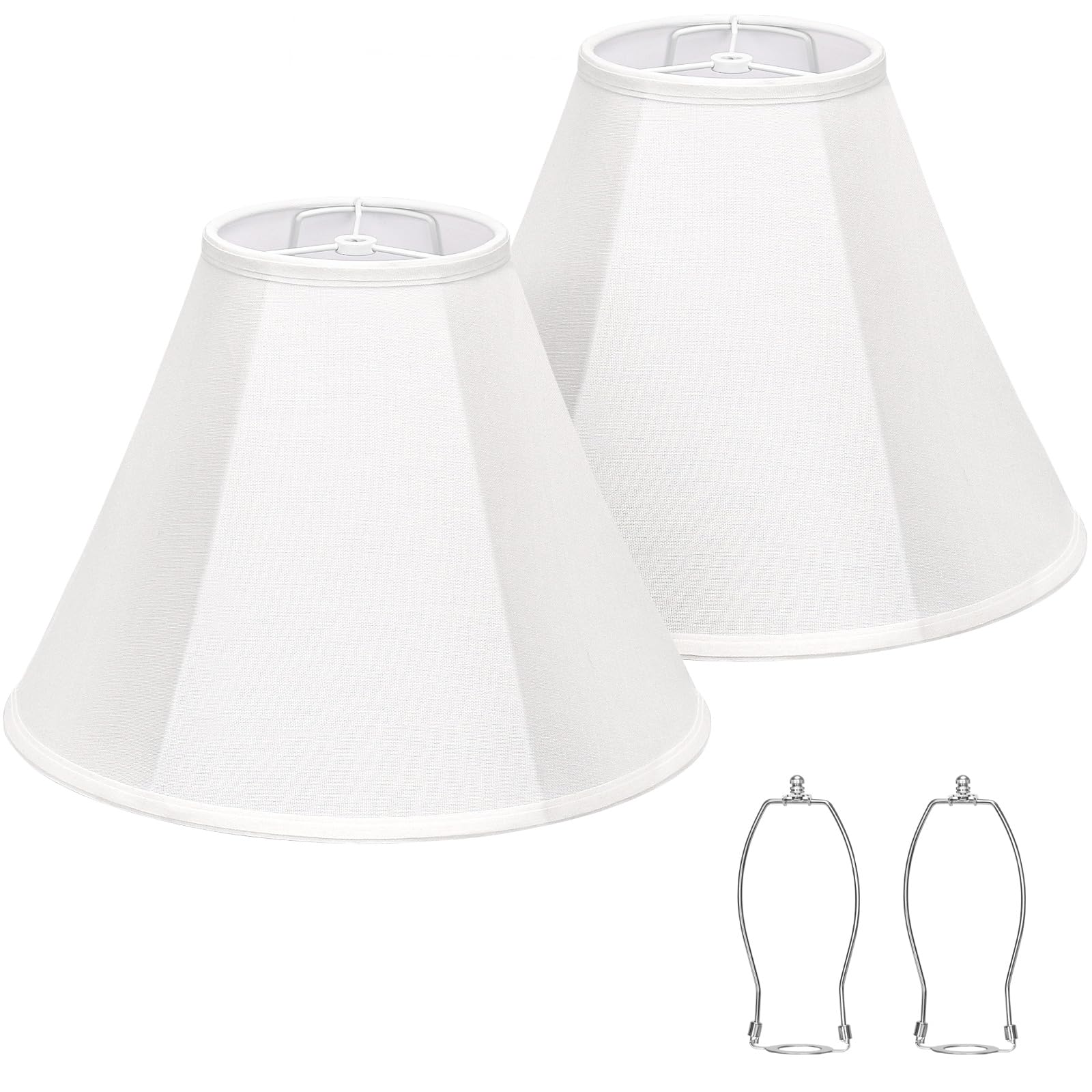 White Lamp Shades Set of 2, Bell Lamp Shades 6''Top x 13''Bottom x 10''High, Medium Shade Replacement Fabric Natural Linen Hand 