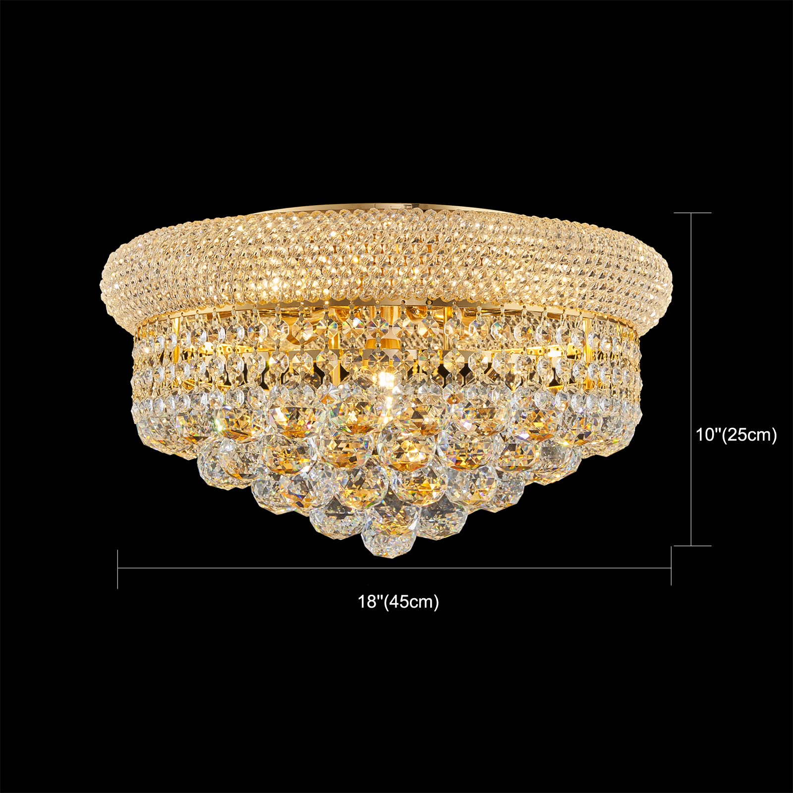 Homeooze 7 - Light Flush Mount Crystal Chandelier For Living Room Dining Room Entryway Hallway Bedroom Foyer Gold Finish