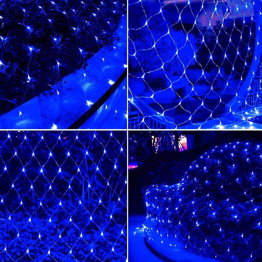 Vicila Net Light Outdoor Mesh Christmas Decorations  100Led String Light Plug In Connectable Tree Warp Hanging 5Ft X 5Ft For Halloween  Shrubs  Lawn  Backyard  Walkway  Bushes  Garden Decor-Blue