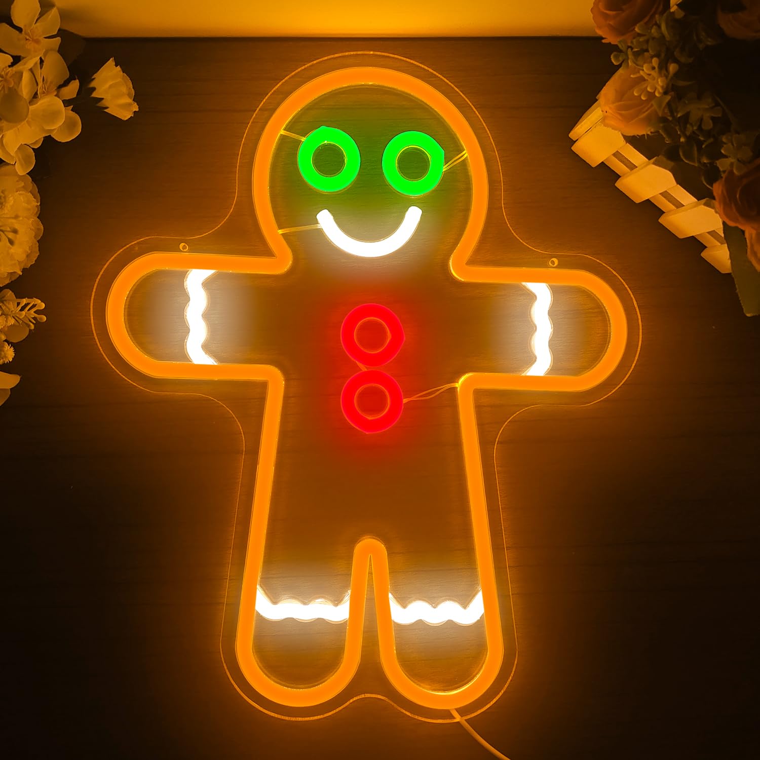 Geeinar Gingerbread Man Neon Sign - Dimmable LED Wall Decor for Christmas - Colorful Acrylic Light for Bedroom & Living Room
