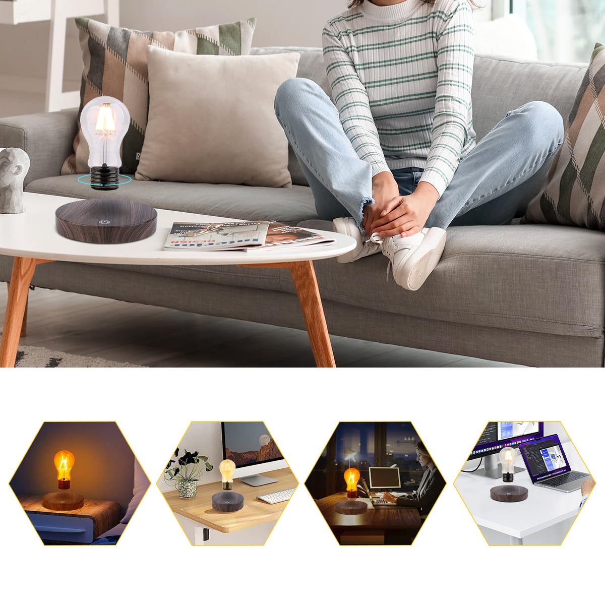 Vgazer Magnetic Levitating Floating Wireless Led Light Bulb Desk Lamp For Unique Gifts, Room Decor, Night Light, Home Office Des