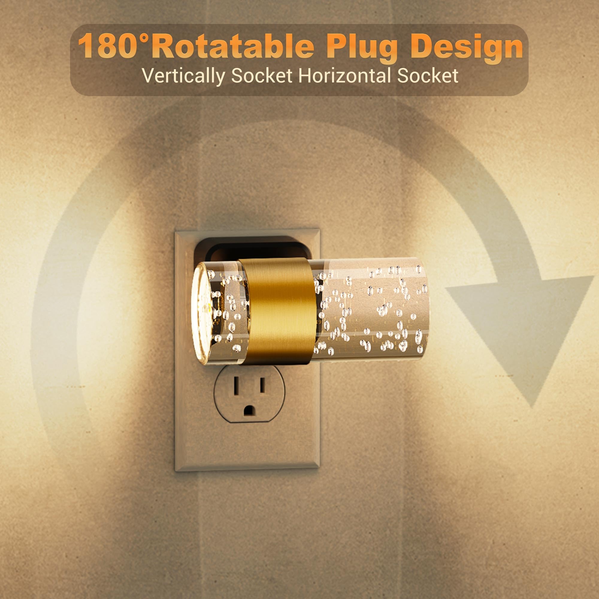 Jandcase Night Lights Plug Into Wall, Color Changing Night Light,10/50/100Lm Adjustable Brightness Nightlight,Amber/3000K/5000K