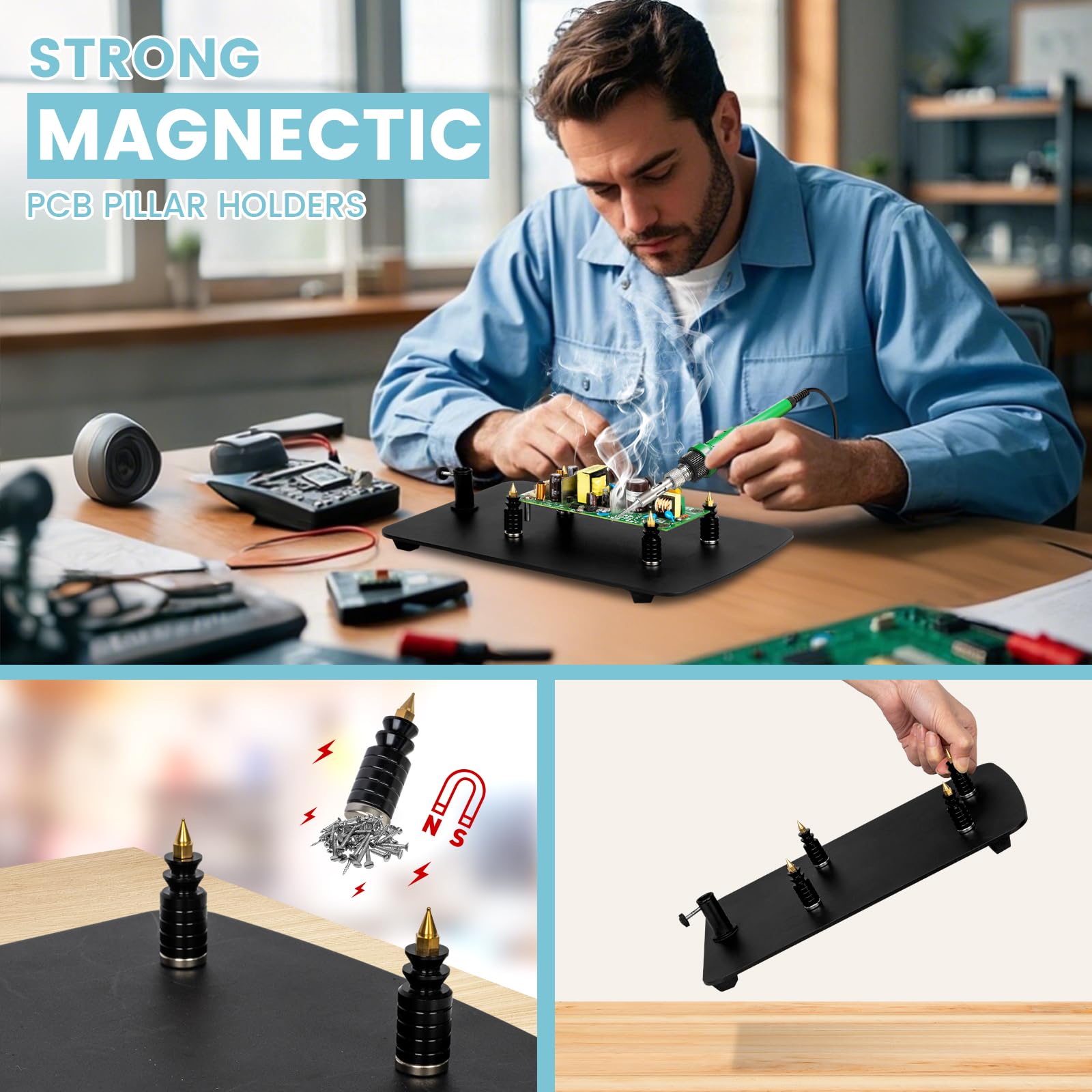 10X Magnifying Glass With Light And Stand, Magnetic Pcb Pillars, Any Color Stepless Dimming Helping Hands Soldering, Large Non-S