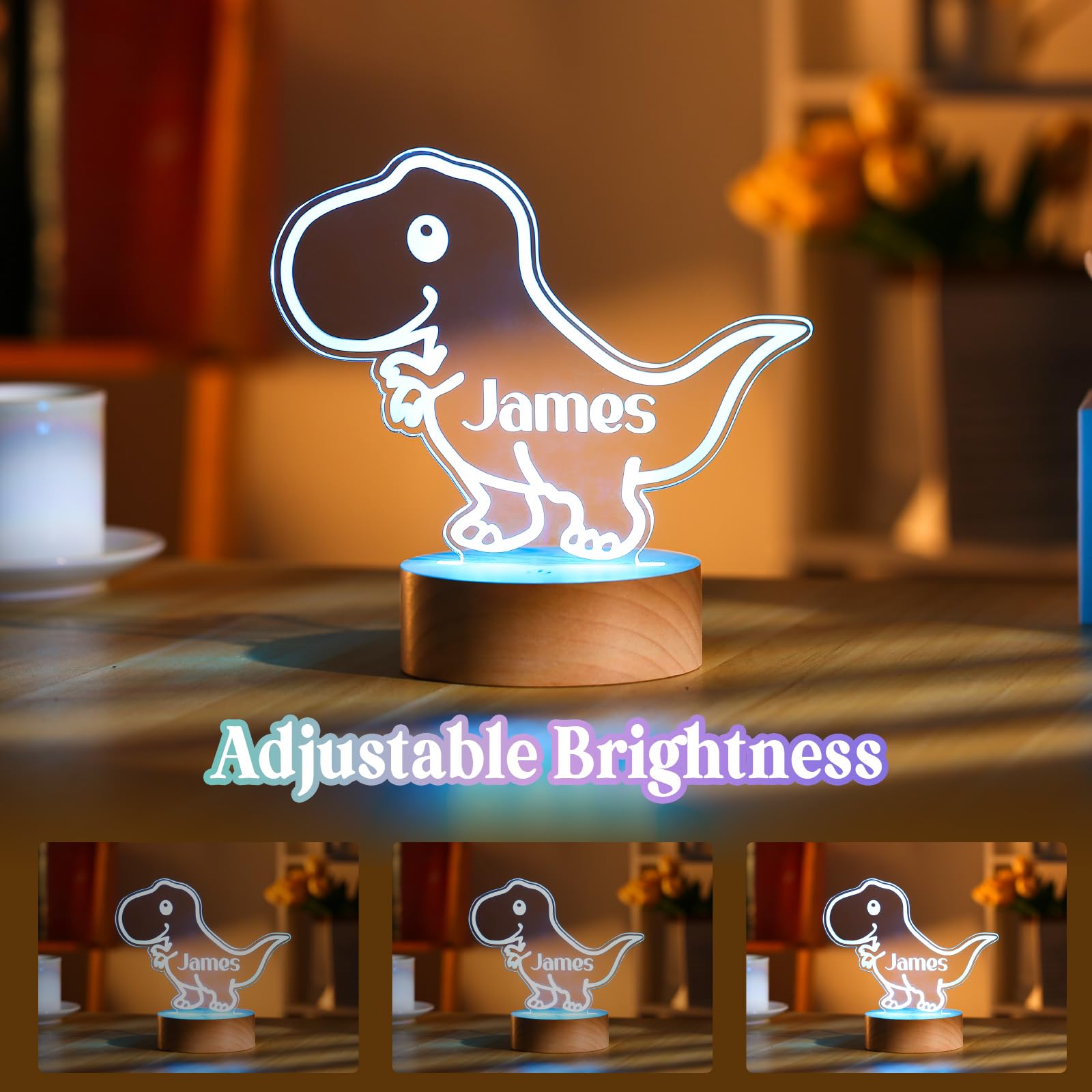 Burst Bird Personalized Dinosaur Night Light for Kids - Acrylic, Color-Changing, Remote Included, Laser Engraved