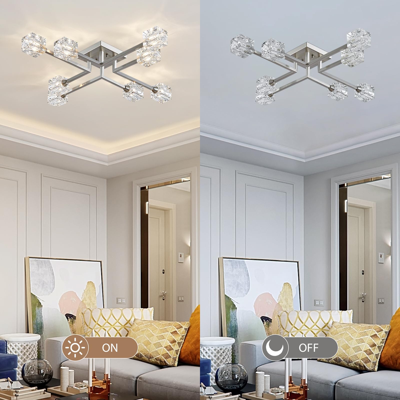 Peskoe Modern Semi Flush Mount Ceiling Light Sputnik Chandeliers, 31.5'' Industrial Ceiling Light Fixture For Dining Room, Livin