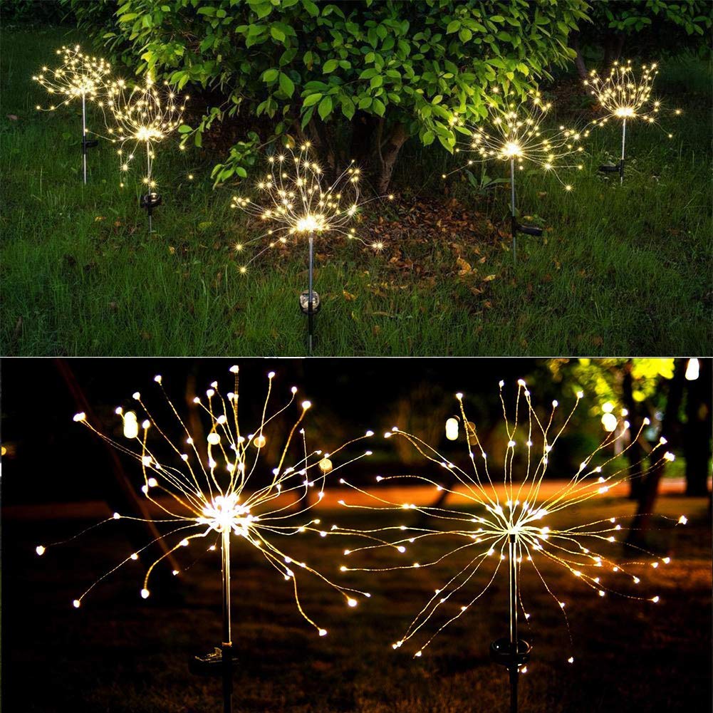 Anordsem Solar Firework Lights, 2 Pack Diy Outdoor Firework Garden Lights, 105 Leds Waterproof Solar Firework Lights Outdoor, De