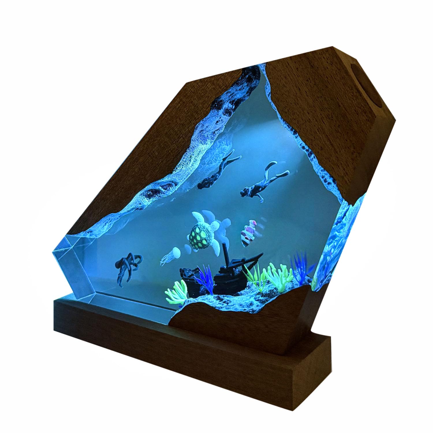 Nice Hera Octopus Ocean Resin Lamp  Handmade Wooden Table Resin Night Light  Usb Port Art Ornaments For Home Office Decor  Scuba Diver Gifts For Birthday Holiday  ValentineS Day Gifts For Husband