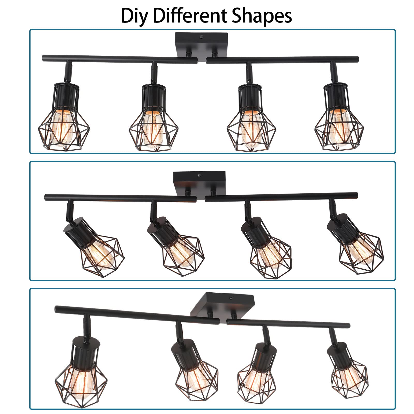 Banganma 3 Light Track Lighting Fixtures Ceiling,Black Flush Mount Ceiling Light With E26 Lamp Head, Industrial Black Kitchen Tr