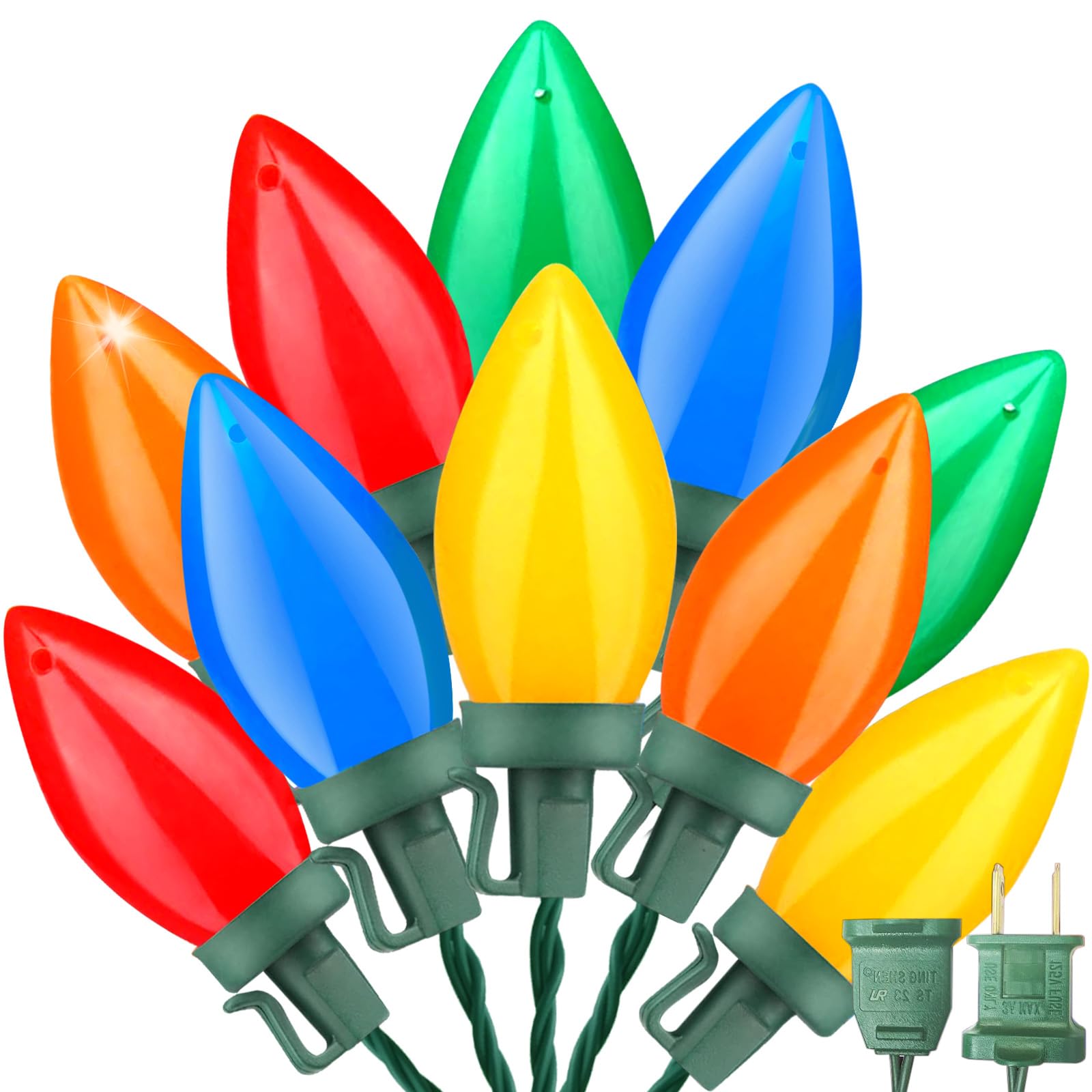 C9 Christmas Lights Outdoor, 23Ft 35LED C9 Vintage Christmas LED Lights C9 Multicolor Bulbs C9 Christmas String Lights Plug in f