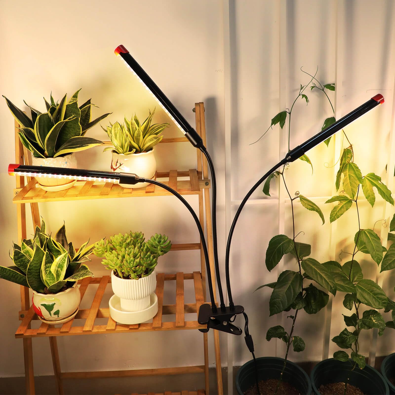 FRGROW Grow Lights for Indoor Plants, Full Spectrum, 3-Head, 3000k/5000k/660nm, Dimmable, Black, Model JZ03