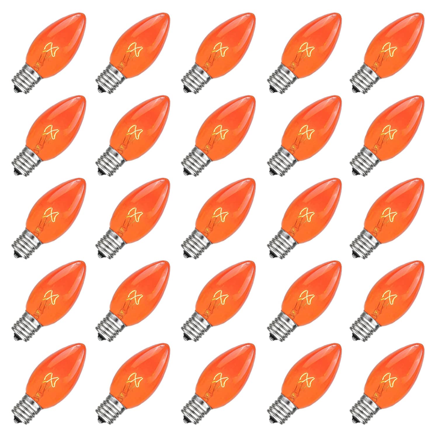Couah C7 Glass Replacement Bulbs, 25 Pack, Orange, 5 Watt for Outdoor String Lights