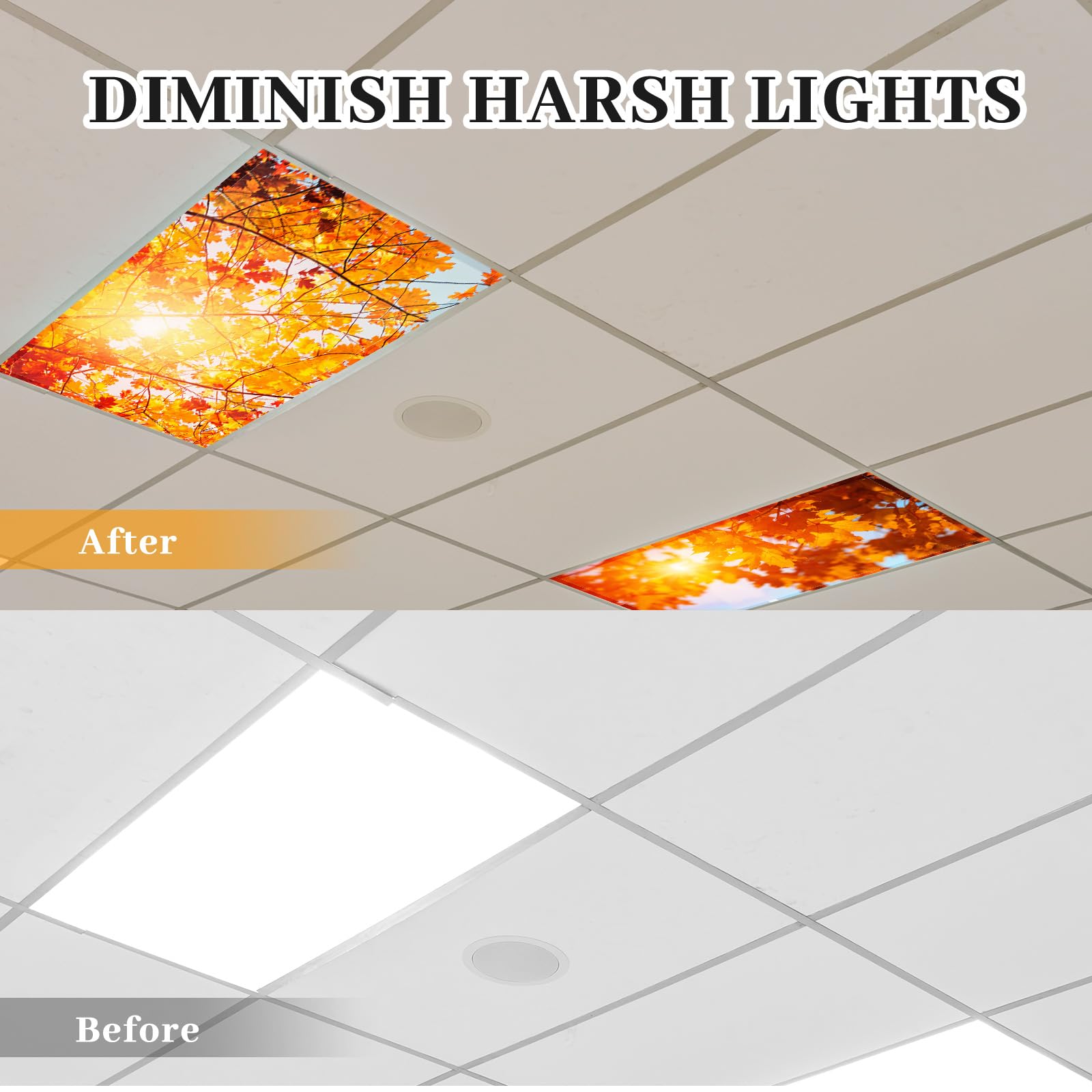 Roceei Pack Of 4 Fluorescent Light Covers For Ceiling Lights, 4 X 2 Ft, Magnetic Light Covers For Classroom Office Home School(M