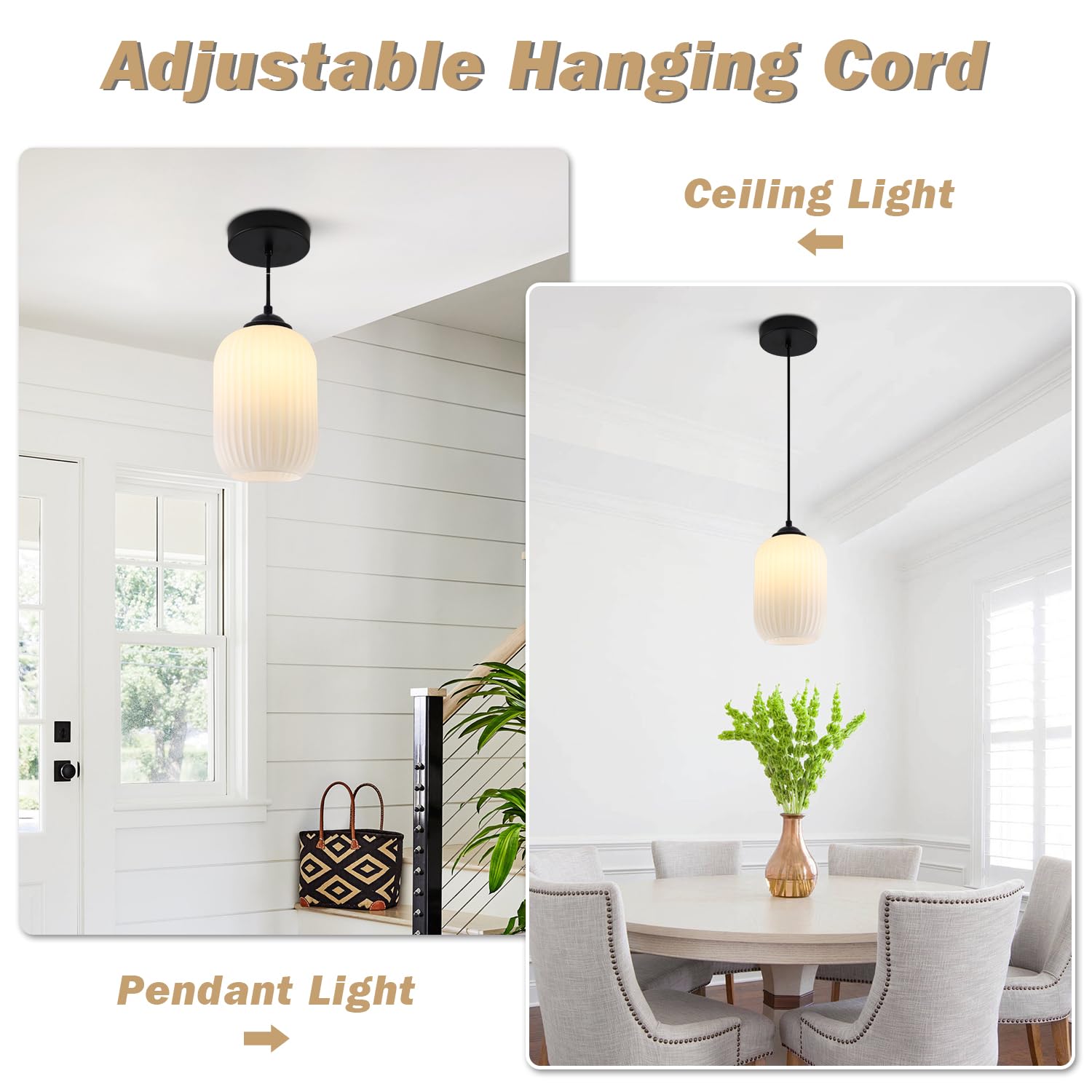 Kco Lighting Small Striped Glass Pendant Light Mini Matte Black Pendant Light Fixture 1-Light Milk Glass Pendant Light Modern Fa