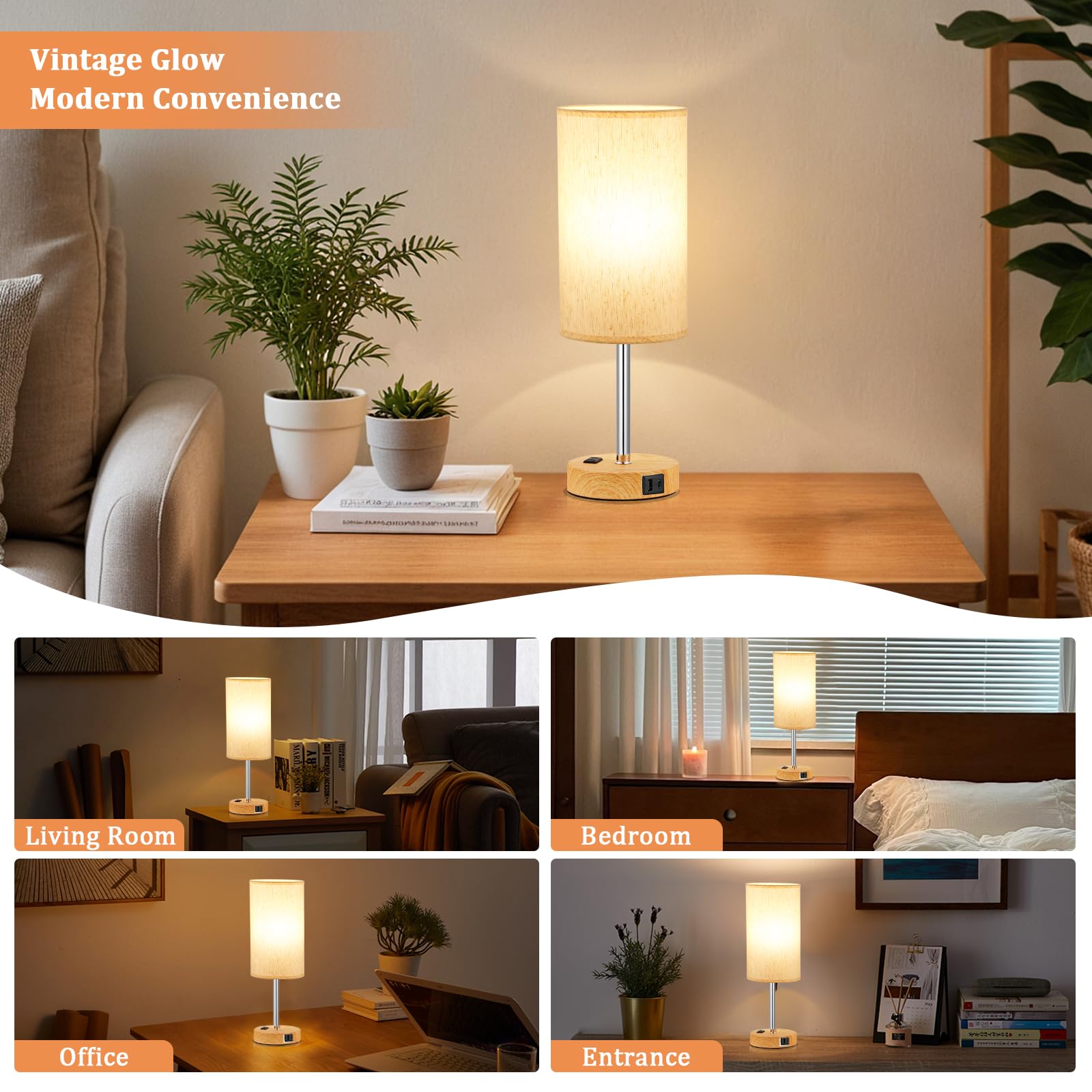 17.4Inches Tall Touch Bedside Table Lamps Set - 3 Way Dimmable Bedroom Lamp With Usb C Ports, Small Desk Lamps For Nightstand Wi