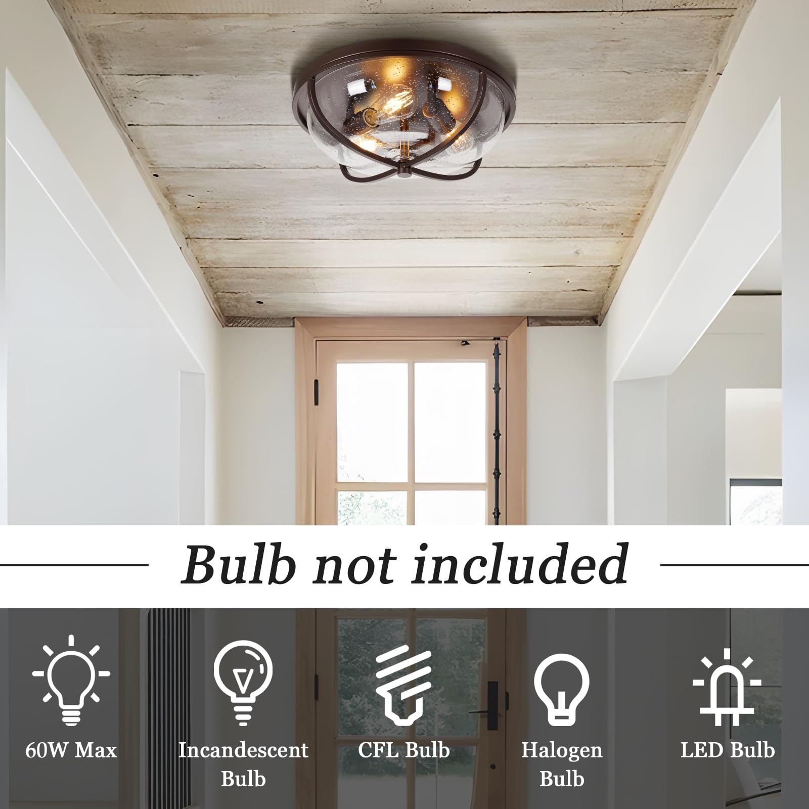 Rosient Flush Mount Ceiling Light Fixture, Modern Seeded Glass, 16 Inch, ORB Finish, Ideal for Hallway and Porch Entryway