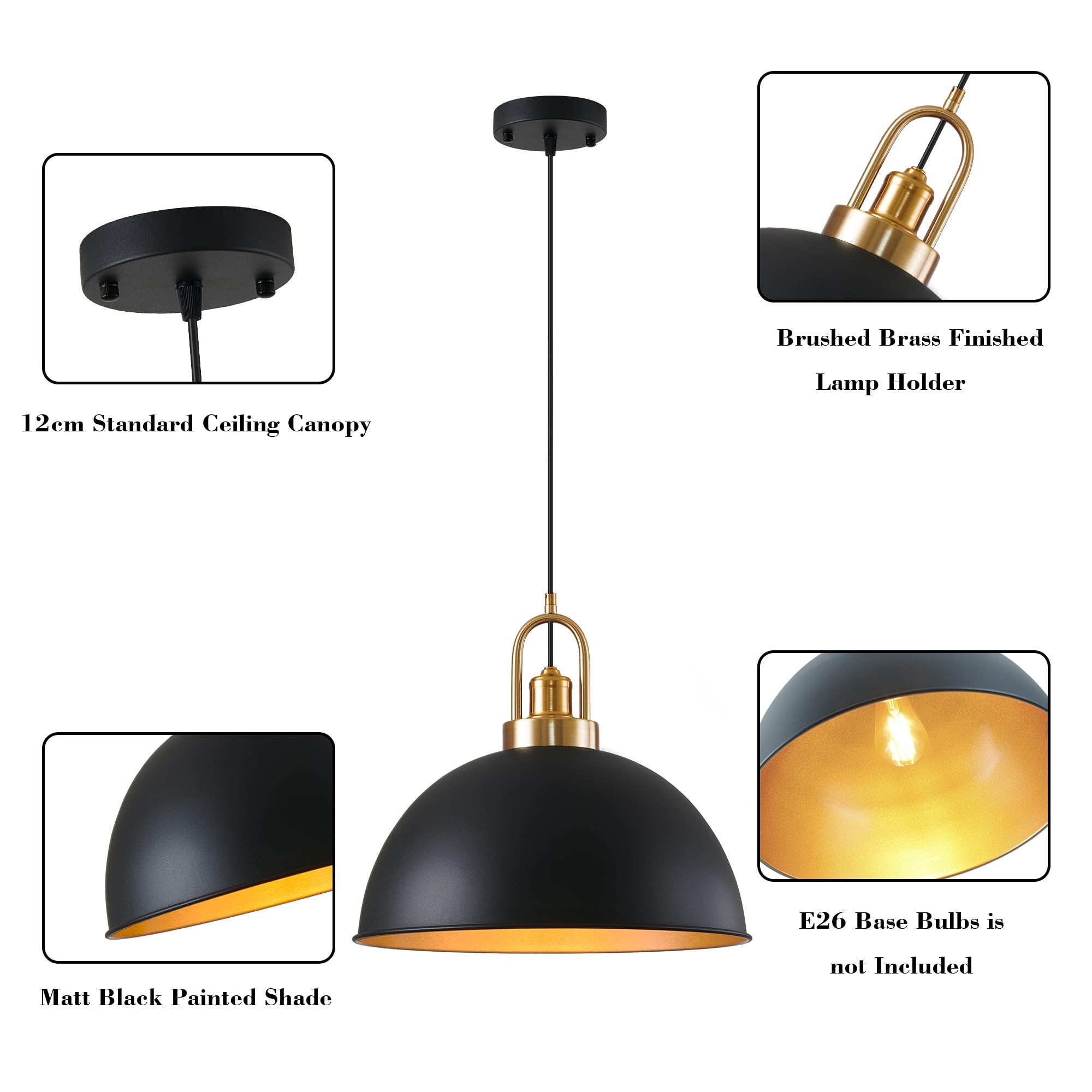 Febeleven Industrial Black Large Pendant Light 15.74'' Matte Finish Metal Light Fixture Farmhouse Hanging Light For Kitchen Isla