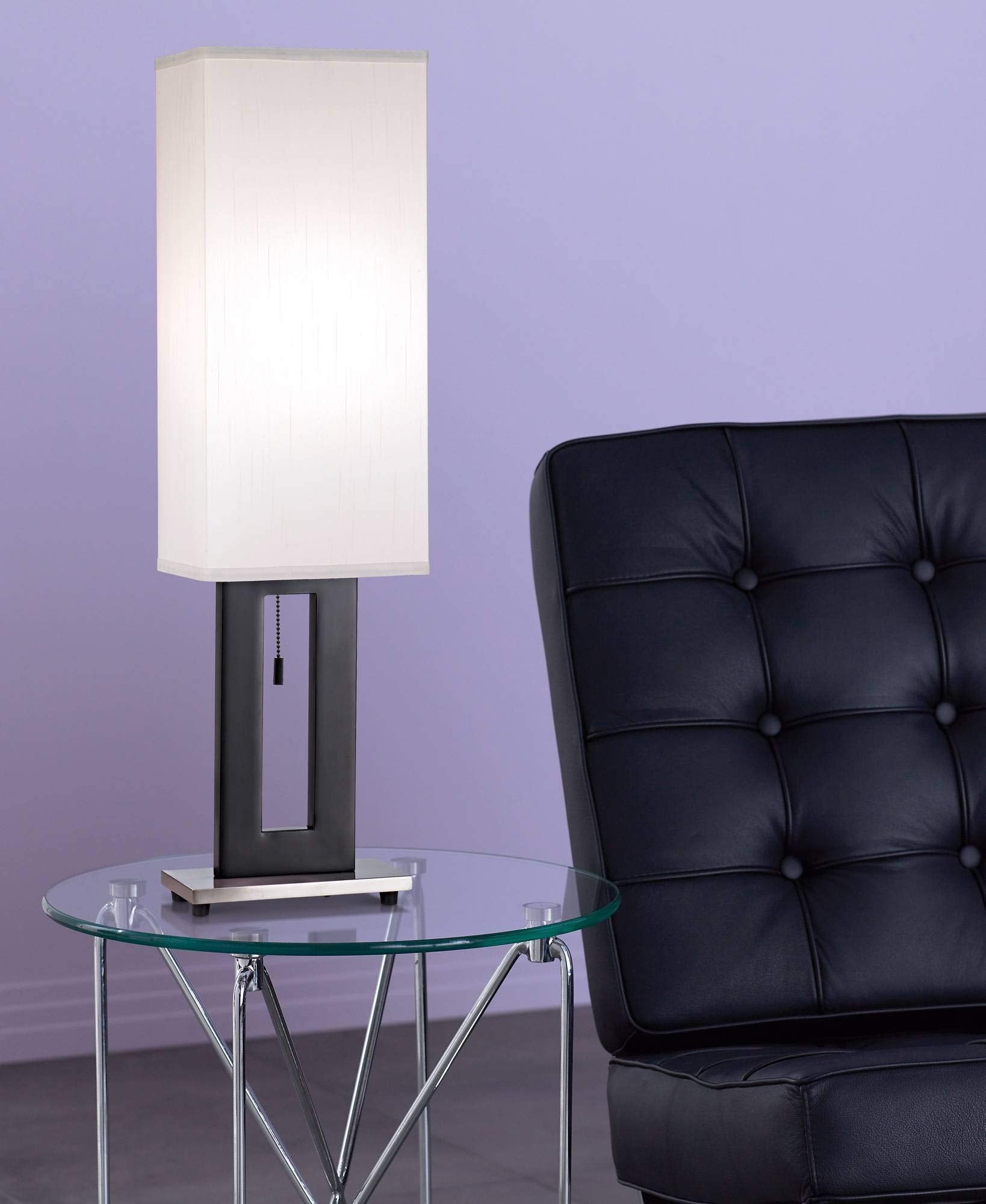 360 Lighting Modern Table Lamp - 30 Tall, Black & Nickel Metal Base, Off White Shade, Model 33009, Ideal For Living Room & Bedroom
