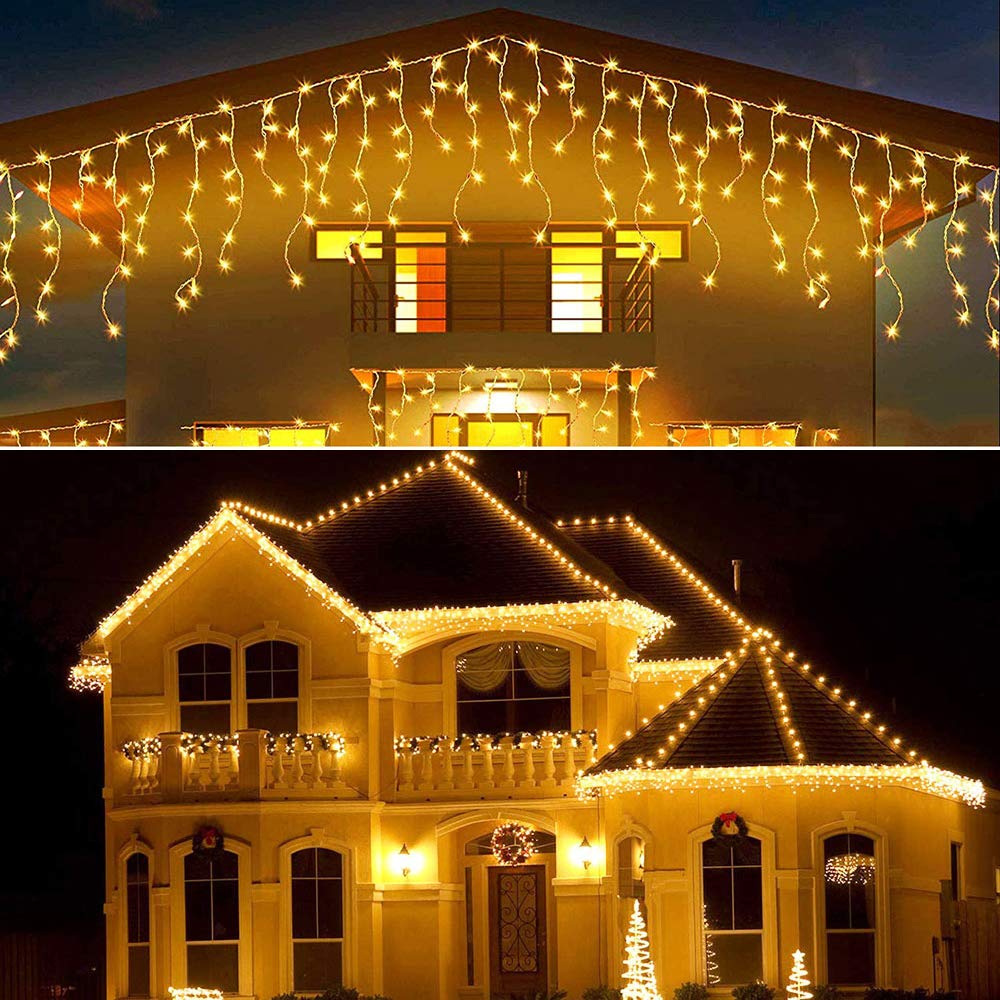 Epesl Christmas Icicle Lights Outdoor - 32.8ft 300 LED String Lights with 8 Modes - Connectable Outside Icicle Lights for Hallow