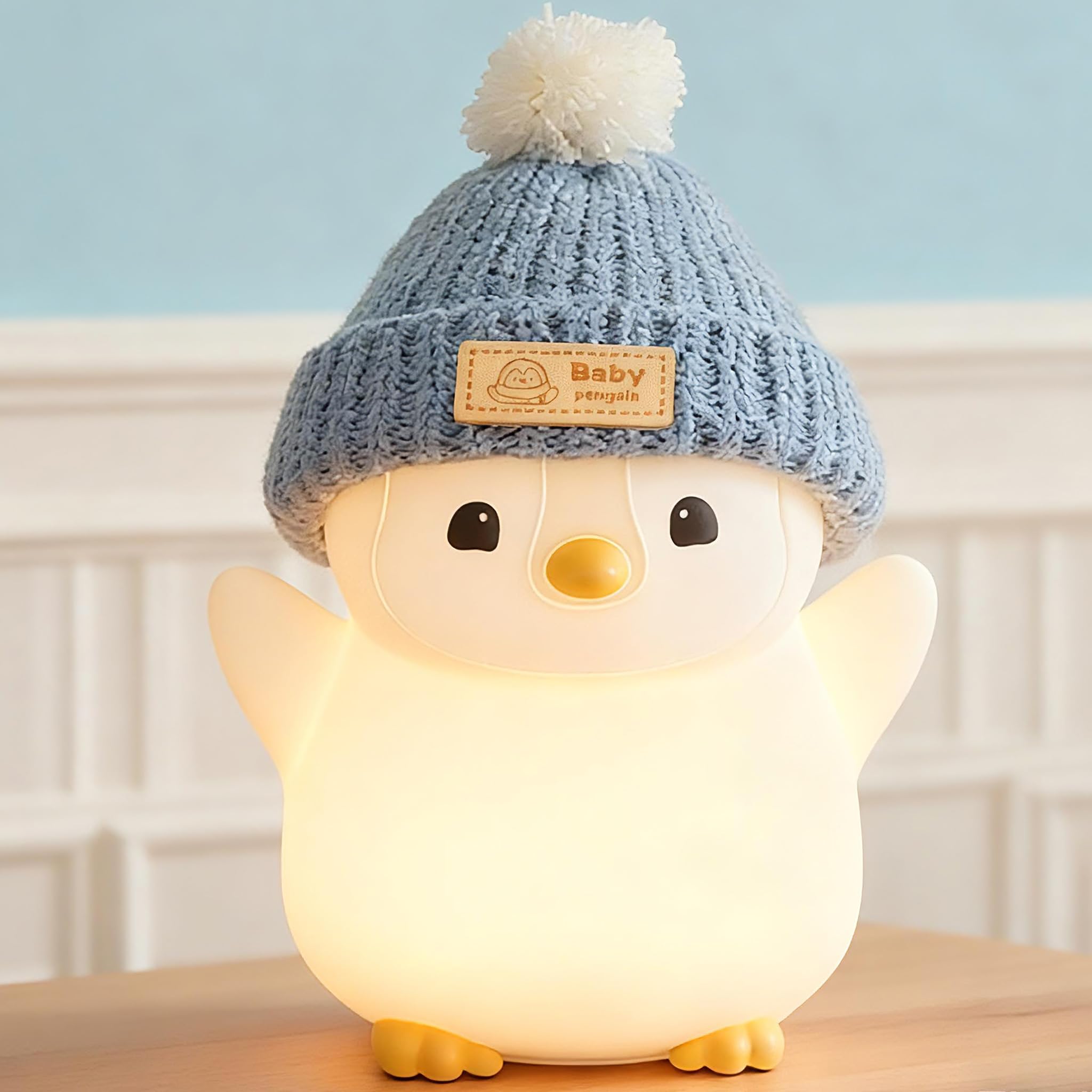 Famiduo Penguin Night Light For Kids  Adorable Penguin Lamp With Hat  Food Grade Silicone Nursery Nightlight  Rechargeable/Dimmable/Timer Led Squishy Novelty Animal Bedside Lamp Funny Gifts For Boys