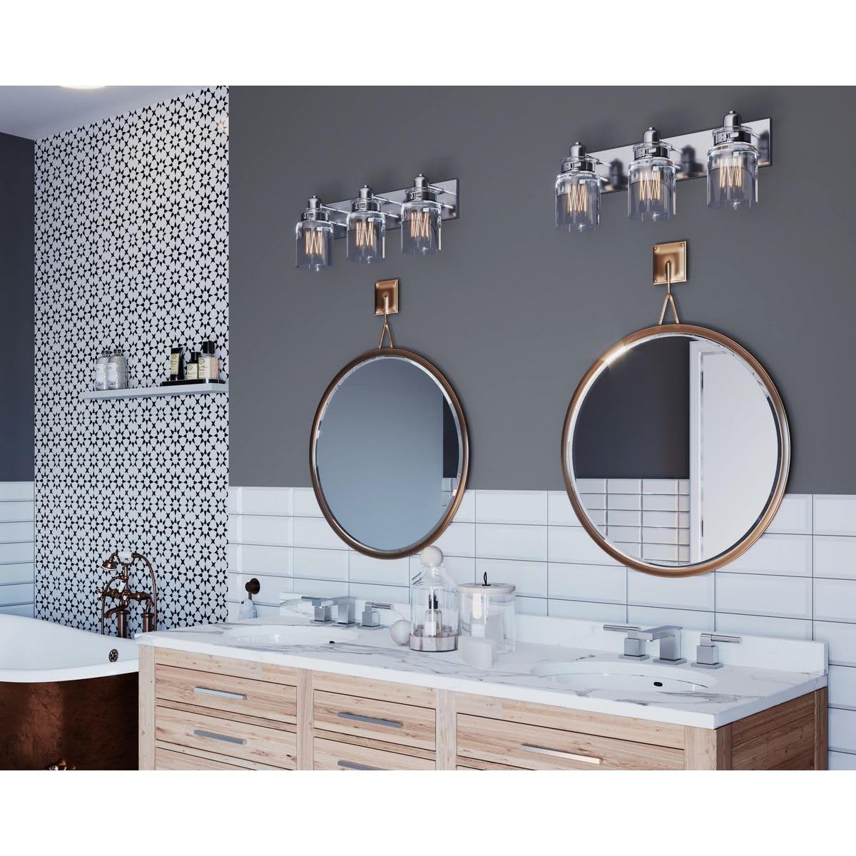 Progress Lighting 3-Light Bath Vanity Light, Clear Glass, Brushed Nickel, Alloy Steel, Model P300047-009
