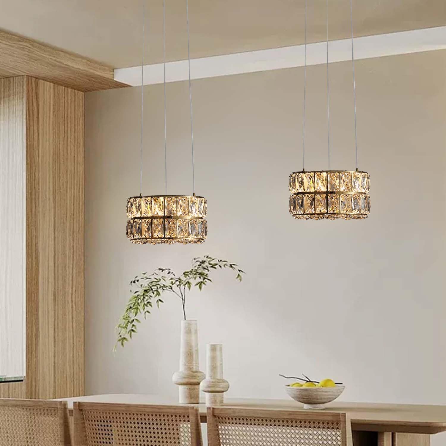 Idequy Led 11.8'' Gold Ring Crystal Chandelier, Modern Dimmable Chandeliers Lighting And Hanging Adjustable, Led Round Ceiling L