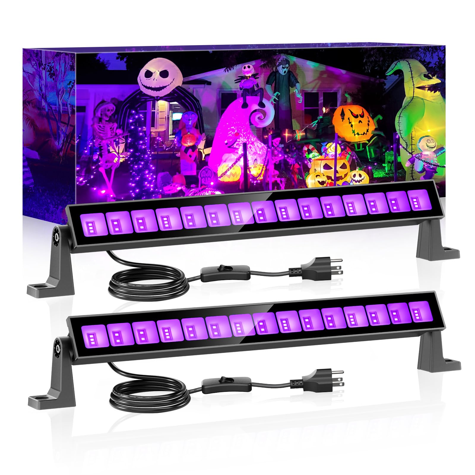 Meloght 45W Led Black Light Bar Black Lights For Glow Party Waterproof Blacklight With Plug & Switch  Halloween Light For Glow In The Dark Party Supplies Bedroom Body discomfort-reducingt Stage Lighting 2 Pack