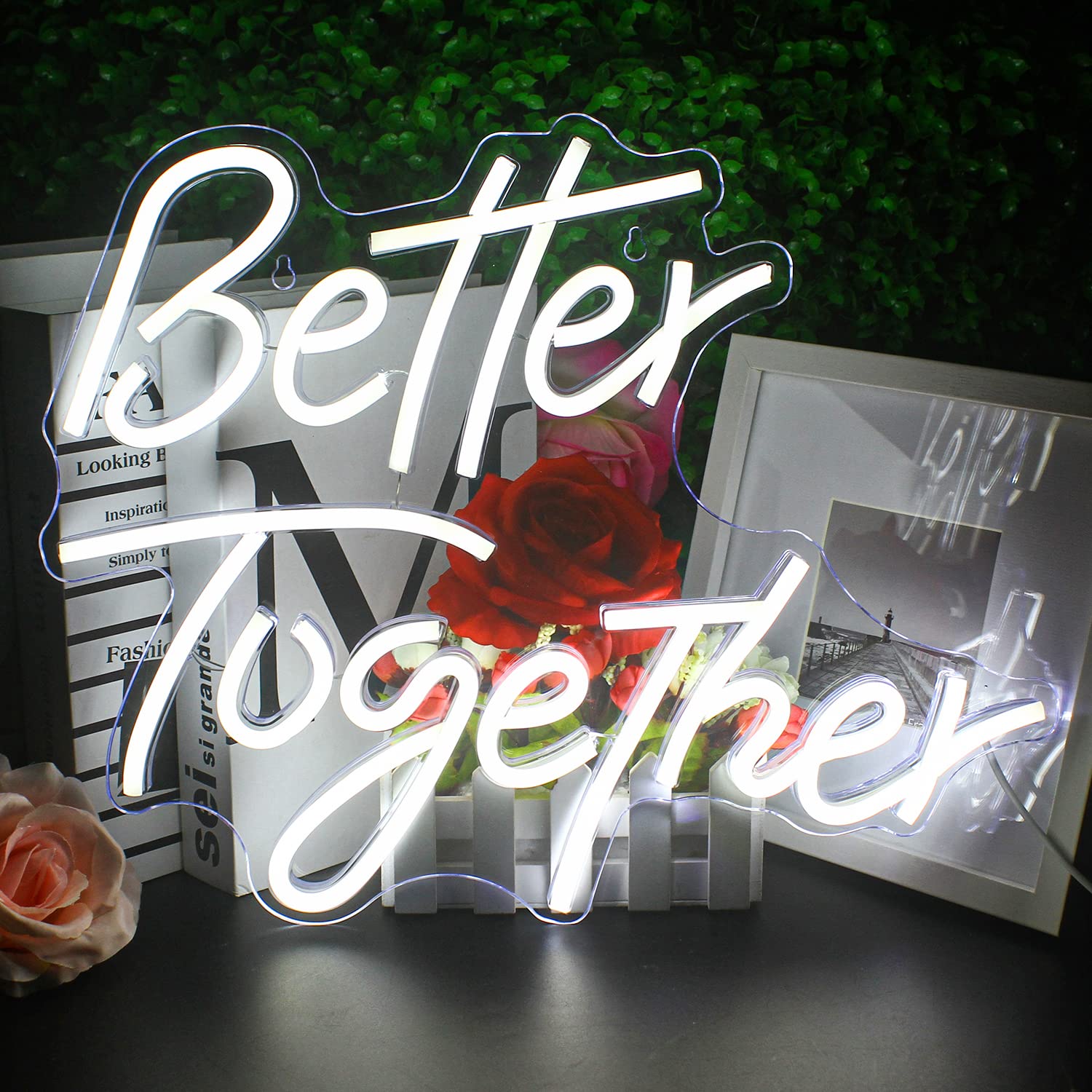 Looklight Neon Sign for Wall Decor, USB Powered White LED Light, Decorative Letters for Wedding and Bedroom Decor