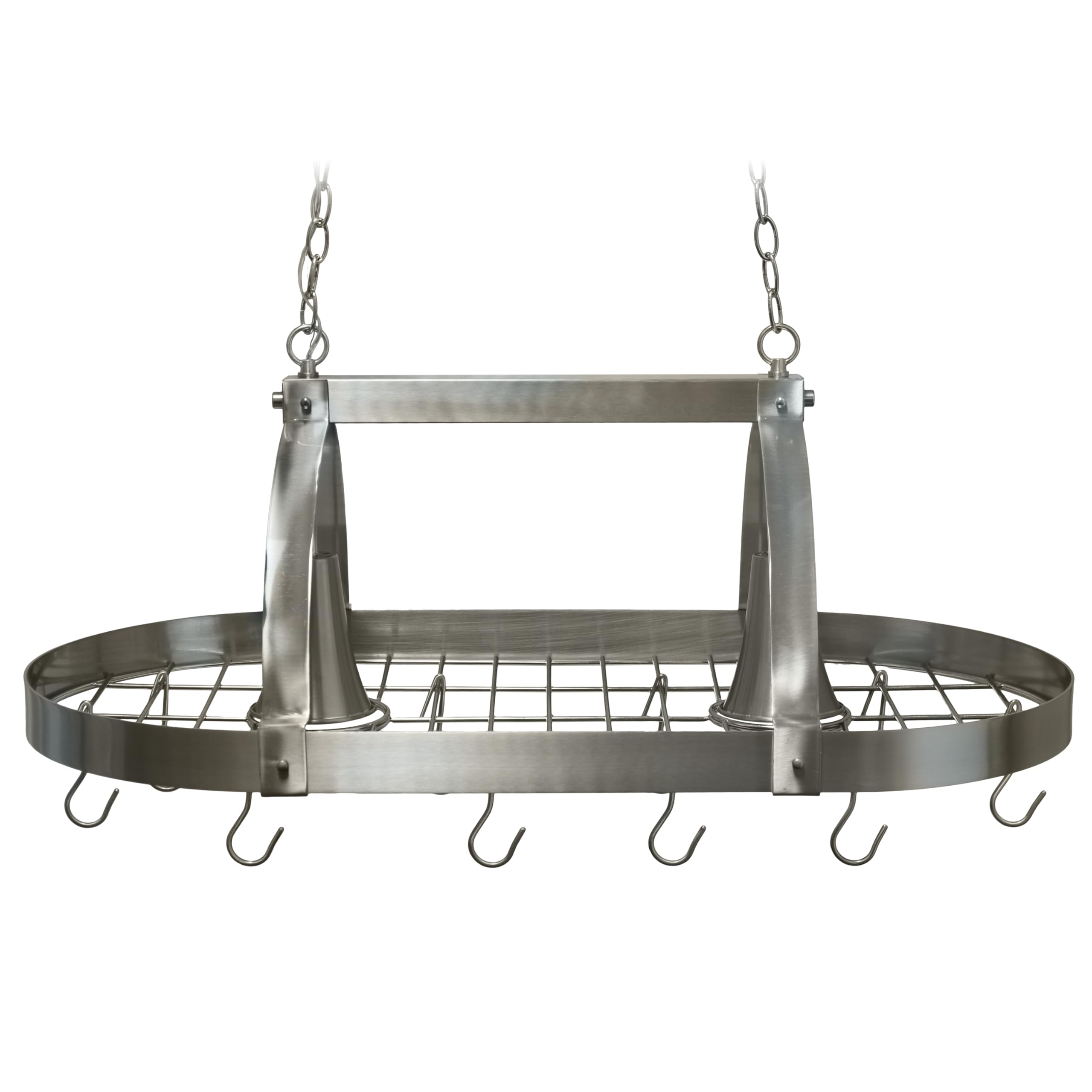 Elegant Designs Pr1000-Bsn Home Collection 2 Light Kitchen Pot Rack With Down Lights, Brushed Nickel