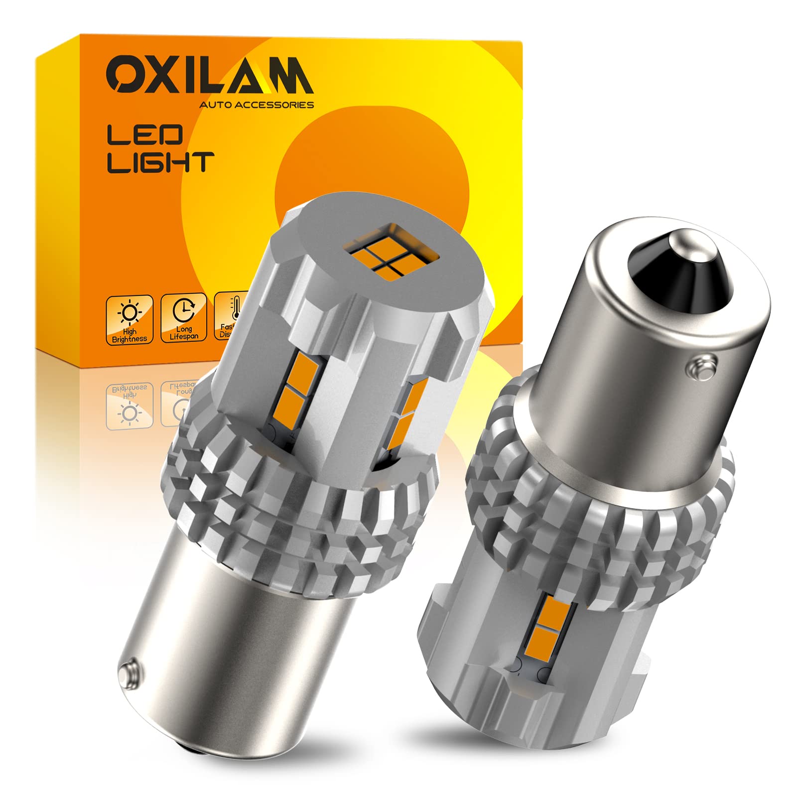 OXILAM LED Turn Signal Light Bulbs 1156 BA15S Amber Yellow 2200K 12pcs 3020SMD Chipsets, 2 Pack