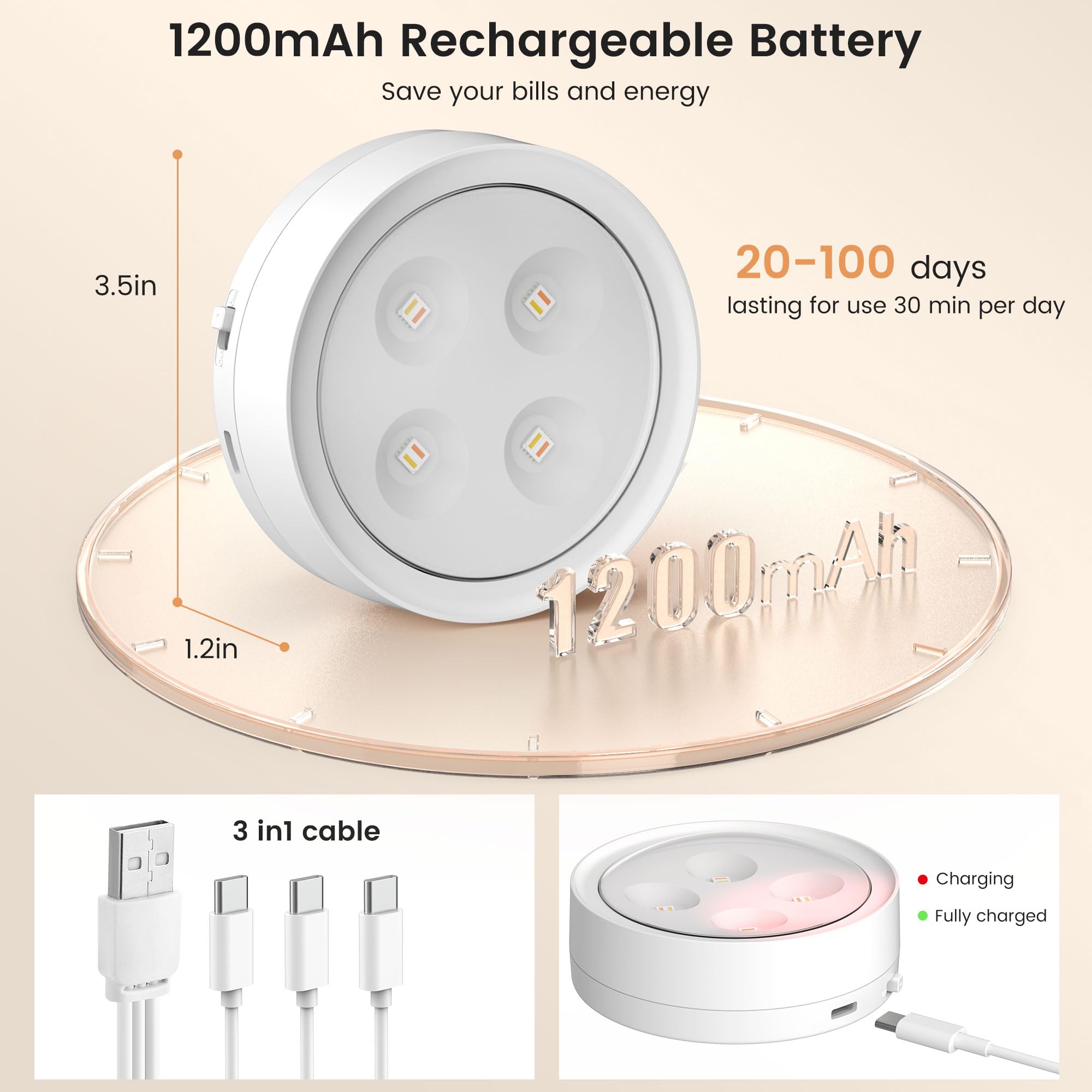 Onumii Puck Lights - Remote Rechargeable Under Cabinet Lighting, 1200mAh, Magnetic, 6 Pack, White, Model T048E