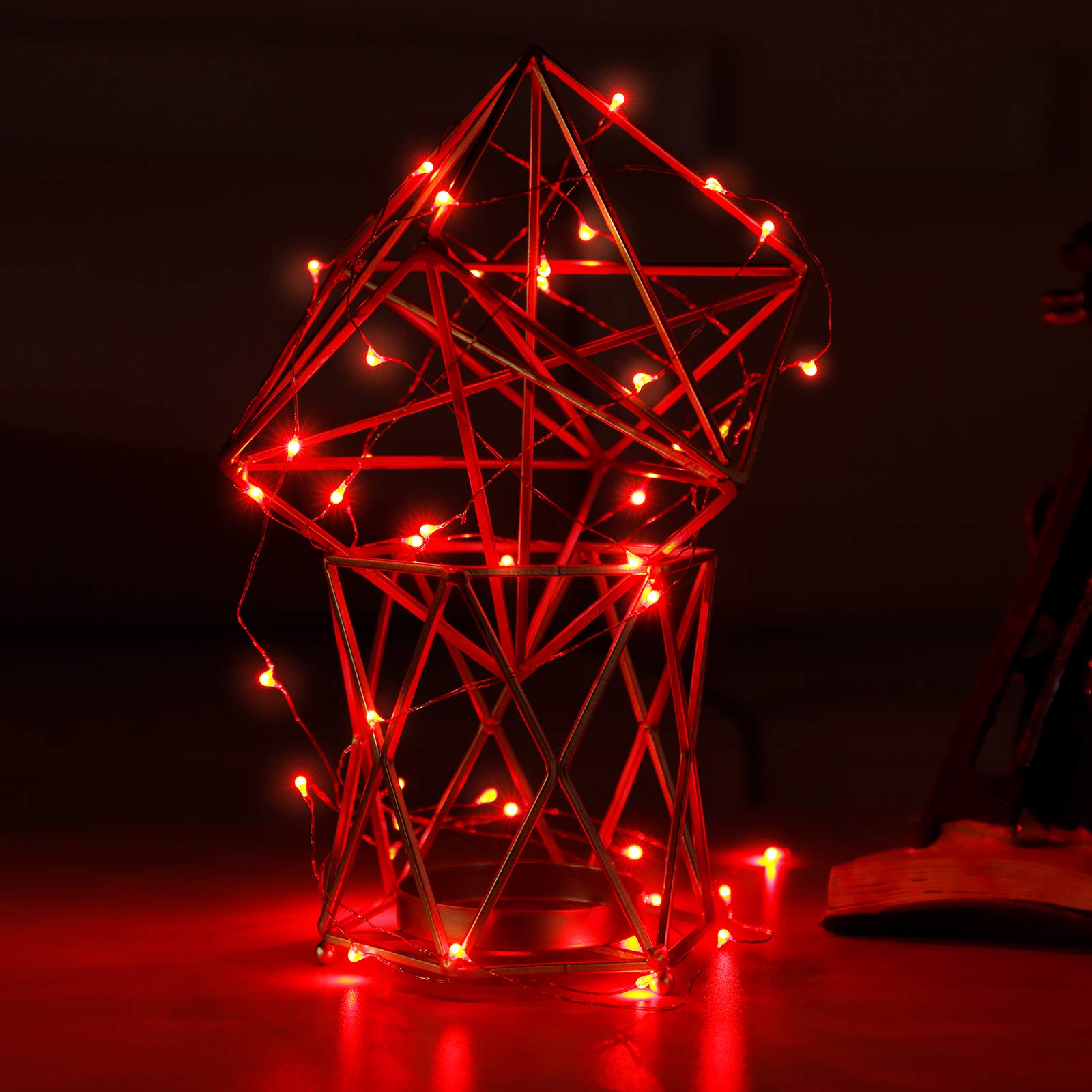 Mikasol Fairy Lights Battery Operated, 2 Packs Mini 3*Aaa Battery Powered Copper Wire Led Starry String Lights Firefly Lights For Bedroom, Christmas, Parties, Decoration (5M/16Ft Red)