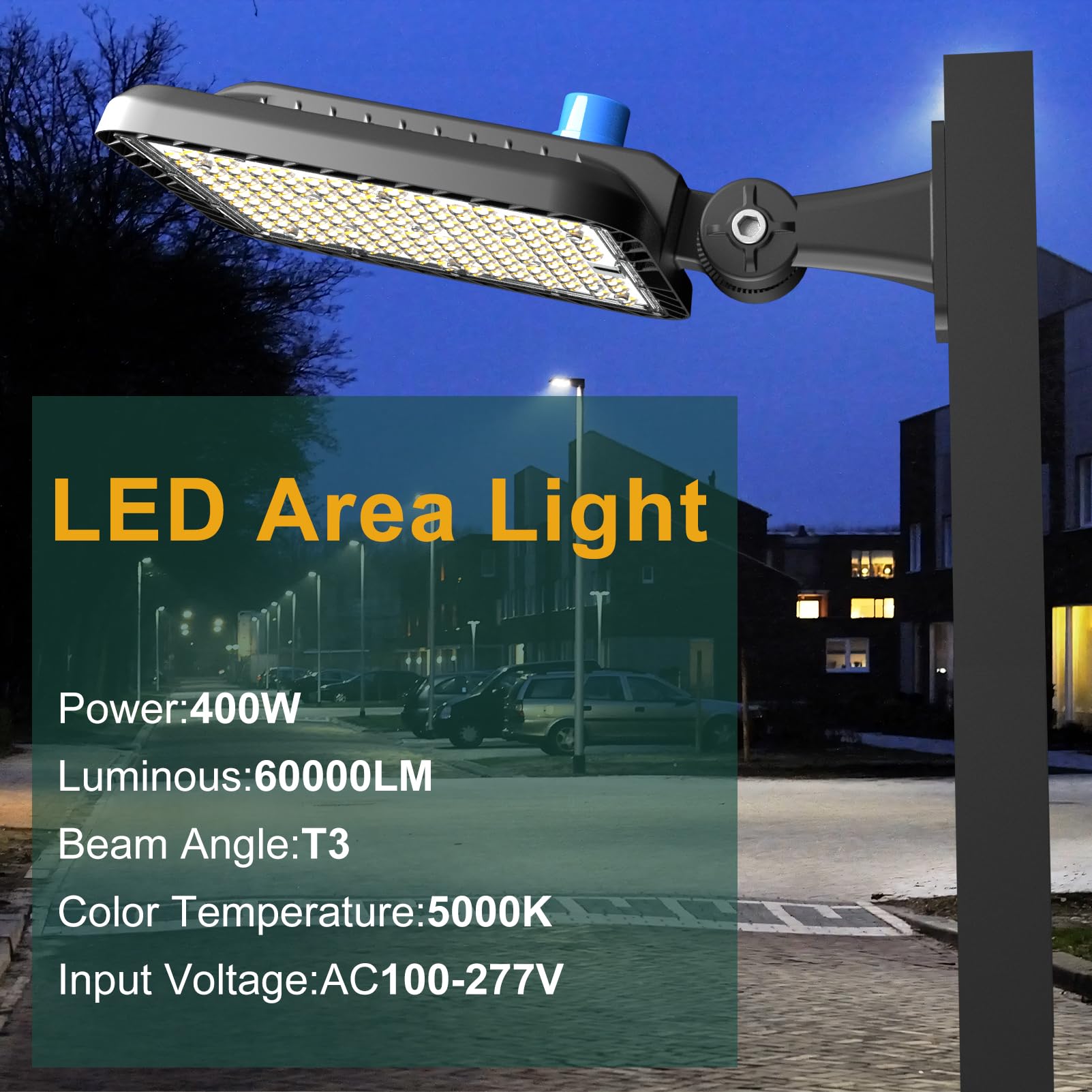 Acohook 400W Led Parking Lot Lights Outdoor 60000Lm(150Lm/W) 6Kv Spd Ip65 5000K Daylight Arm Mount Commercial Area Street Lighting Smart Photocell Etl Listed 7 Yrs Warranty-3Pack