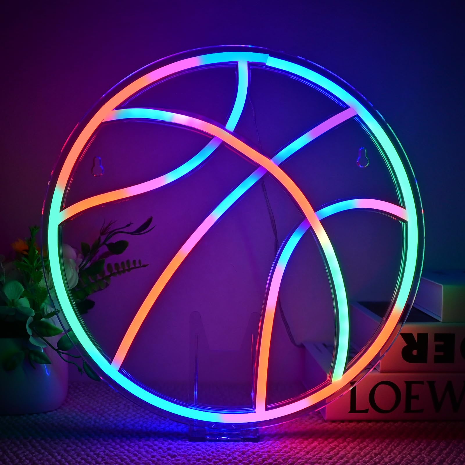 Wanxing LED Neon Basketball Sign, RGB Dimmable Light with Remote, USB Powered, 12.6inx12.6in, Colorful Wall Decor for Home and Office